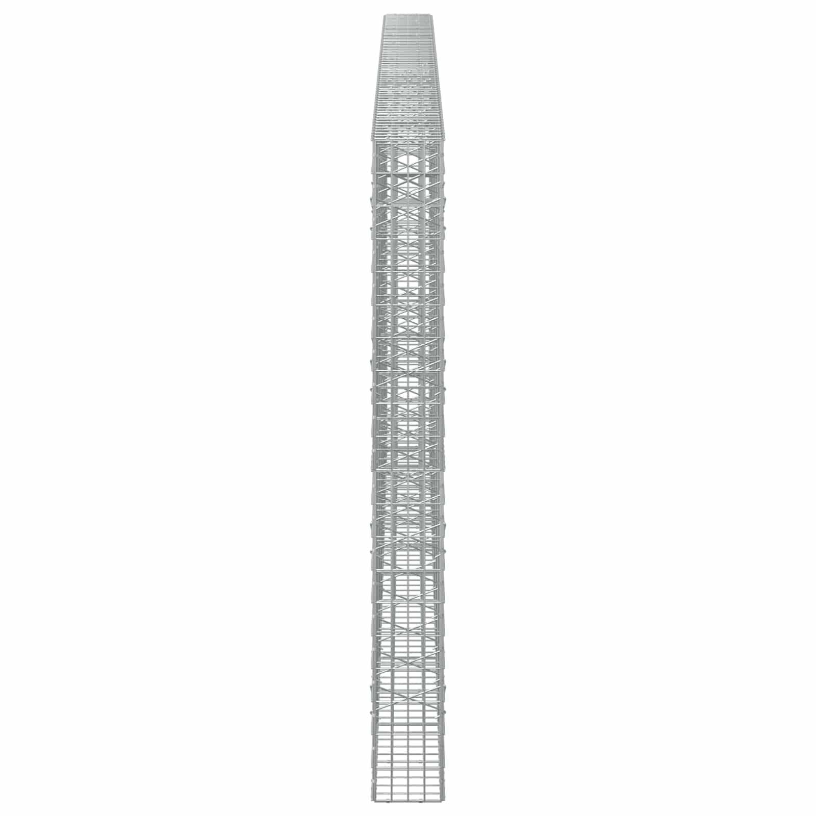 Hoher schmaler Stahlgitterturm oder Gerüstsegment auf weißem Hintergrund dargestellt, vertikal zentriert und sich leicht zur Spitze hin verjüngend.