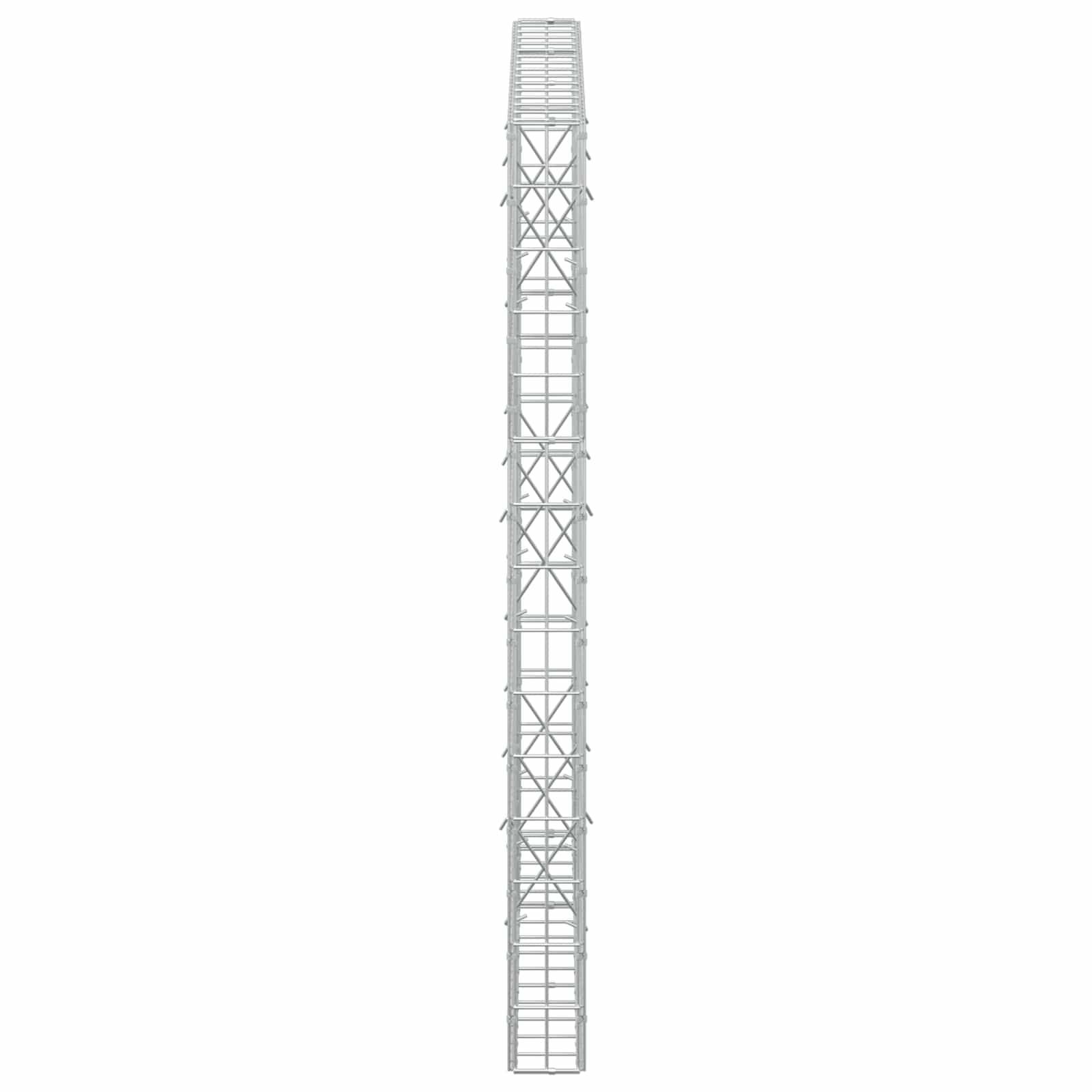 Hoher grauer Gitterturm oder Kranmastabschnitt, vertikal auf weißem Hintergrund dargestellt.