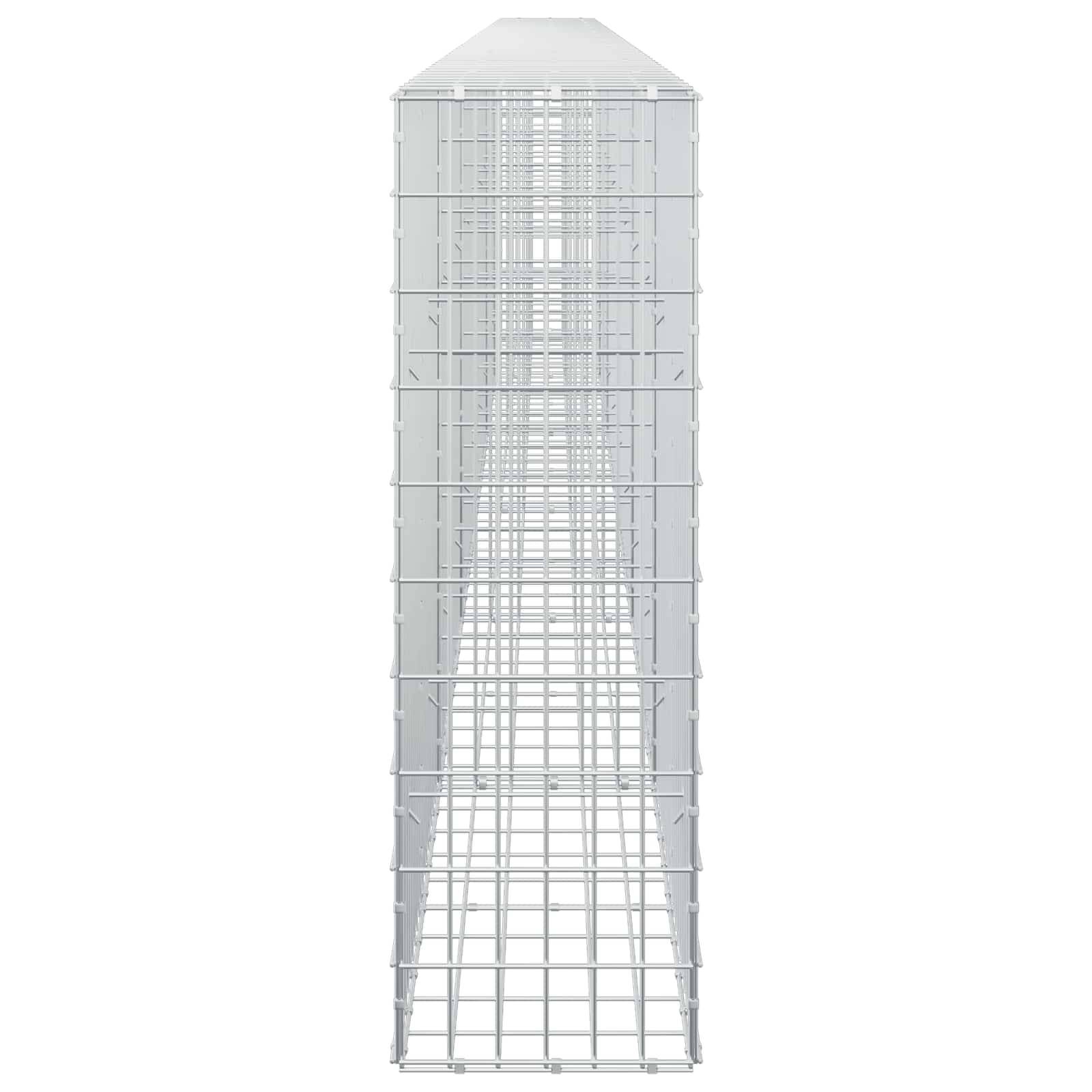 Ein hohes, schmales Metallgitter oder Gestell in Käfigform mit spitzem Dach, von vorne auf weißem Hintergrund dargestellt.
