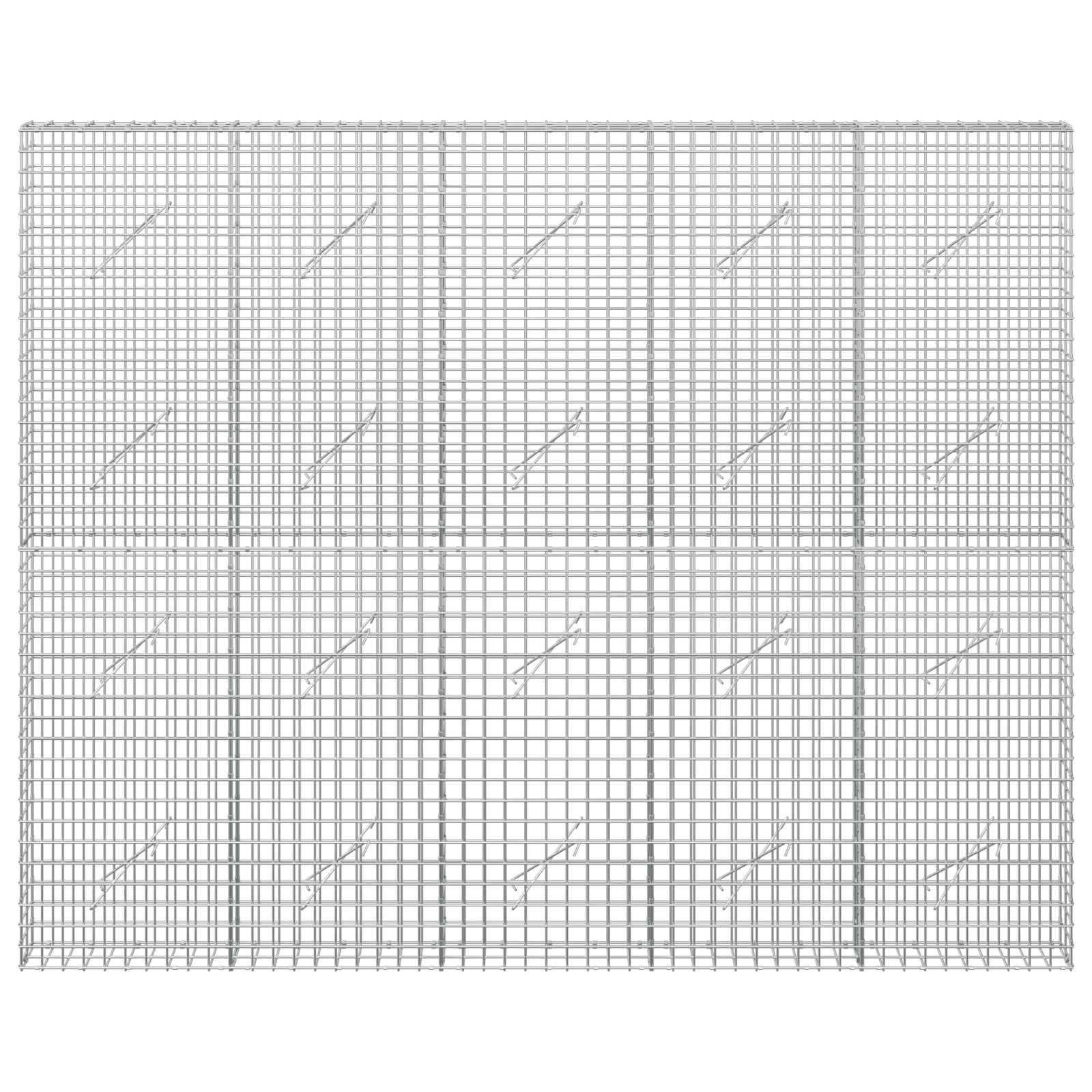 Drahtgitterpaneel mit einem rechteckigen Gitter aus sich kreuzenden Metallstäben, frontal auf weißem Hintergrund dargestellt.