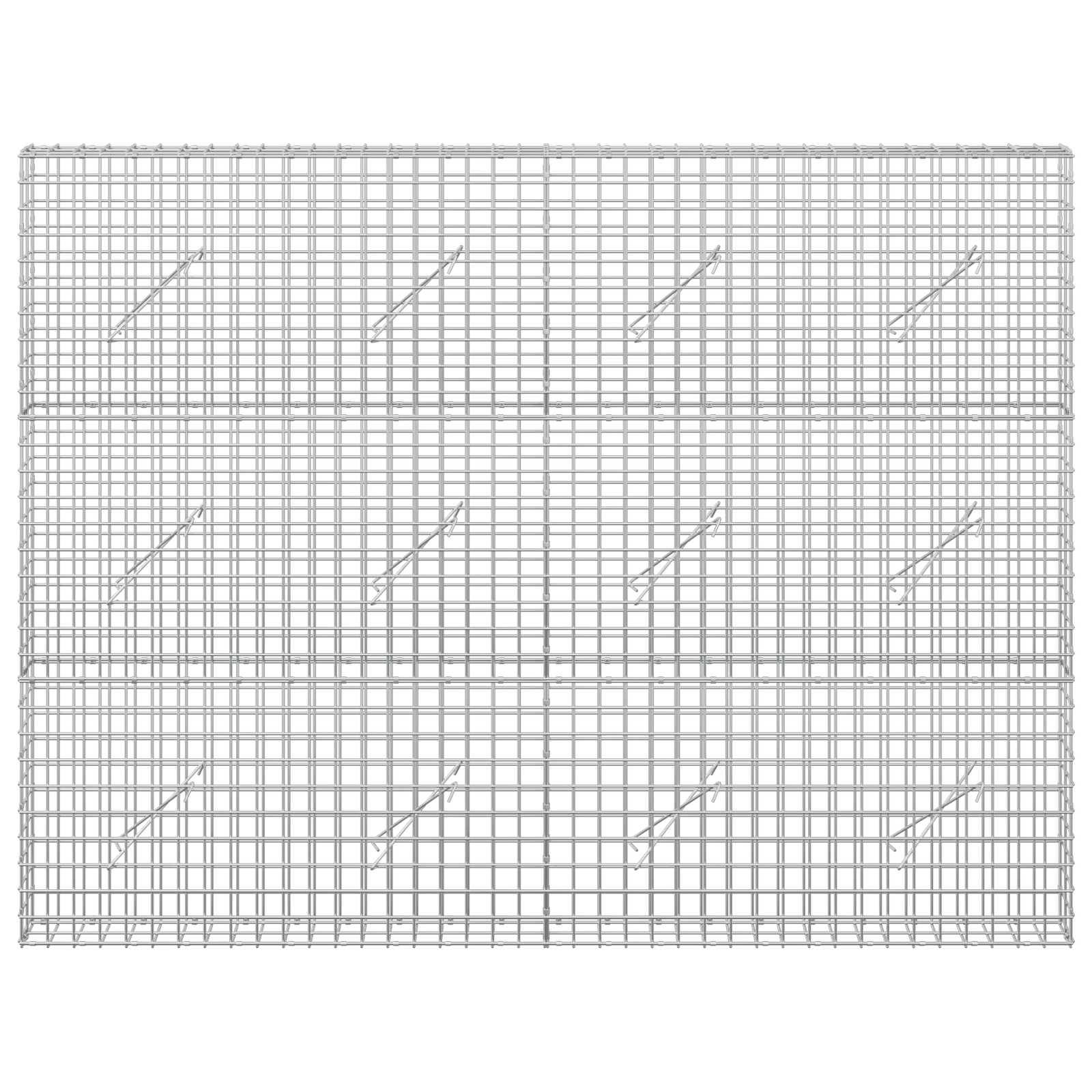Drahtgitterpaneel mit rechteckigem Gitter und diagonalen Stützstreben, frontal gegen einen einfachen weißen Hintergrund gezeigt.