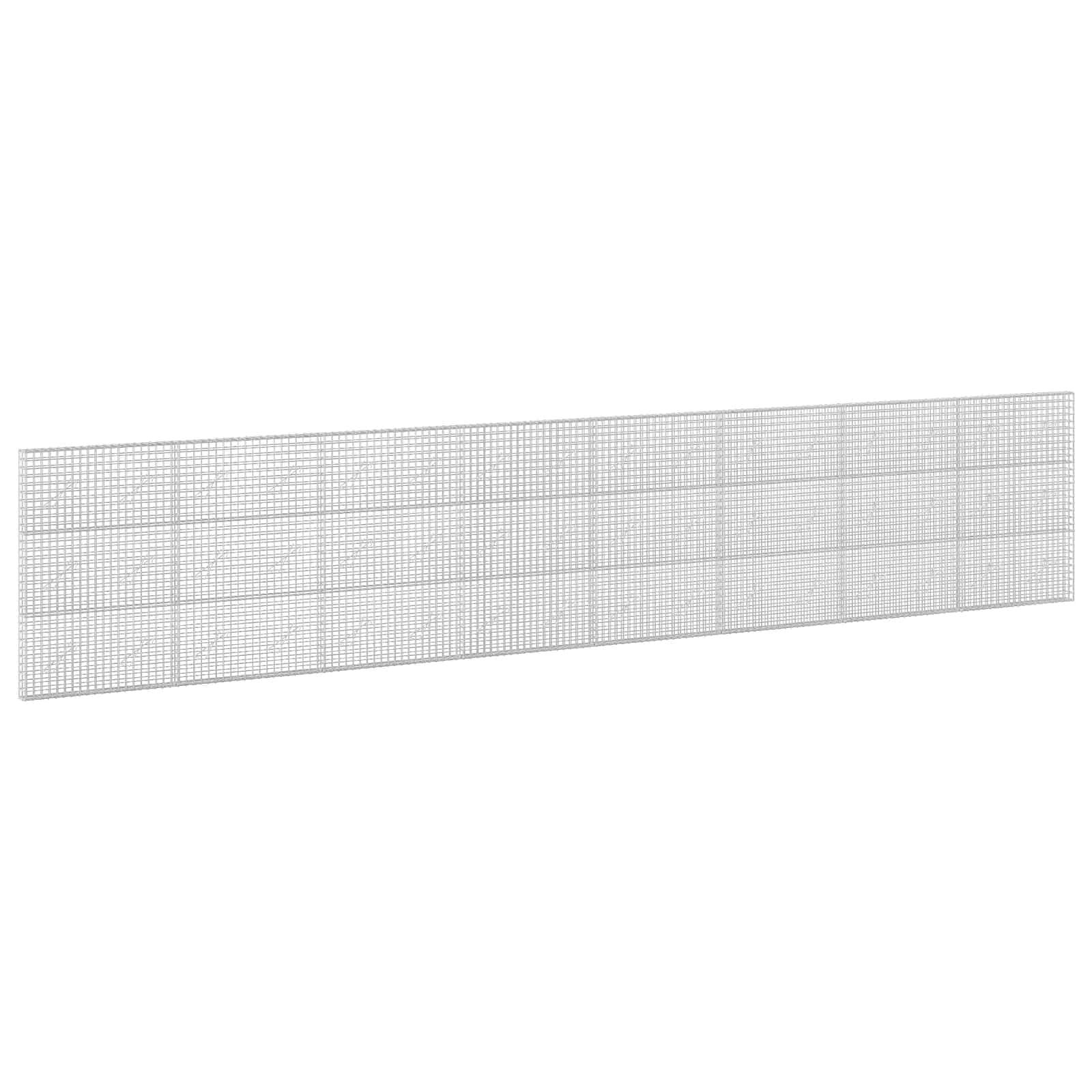 Langes rechteckiges Gitterpanel mit feinem grauem Gitter, leicht von links nach rechts nach oben geneigt auf weißem Hintergrund.