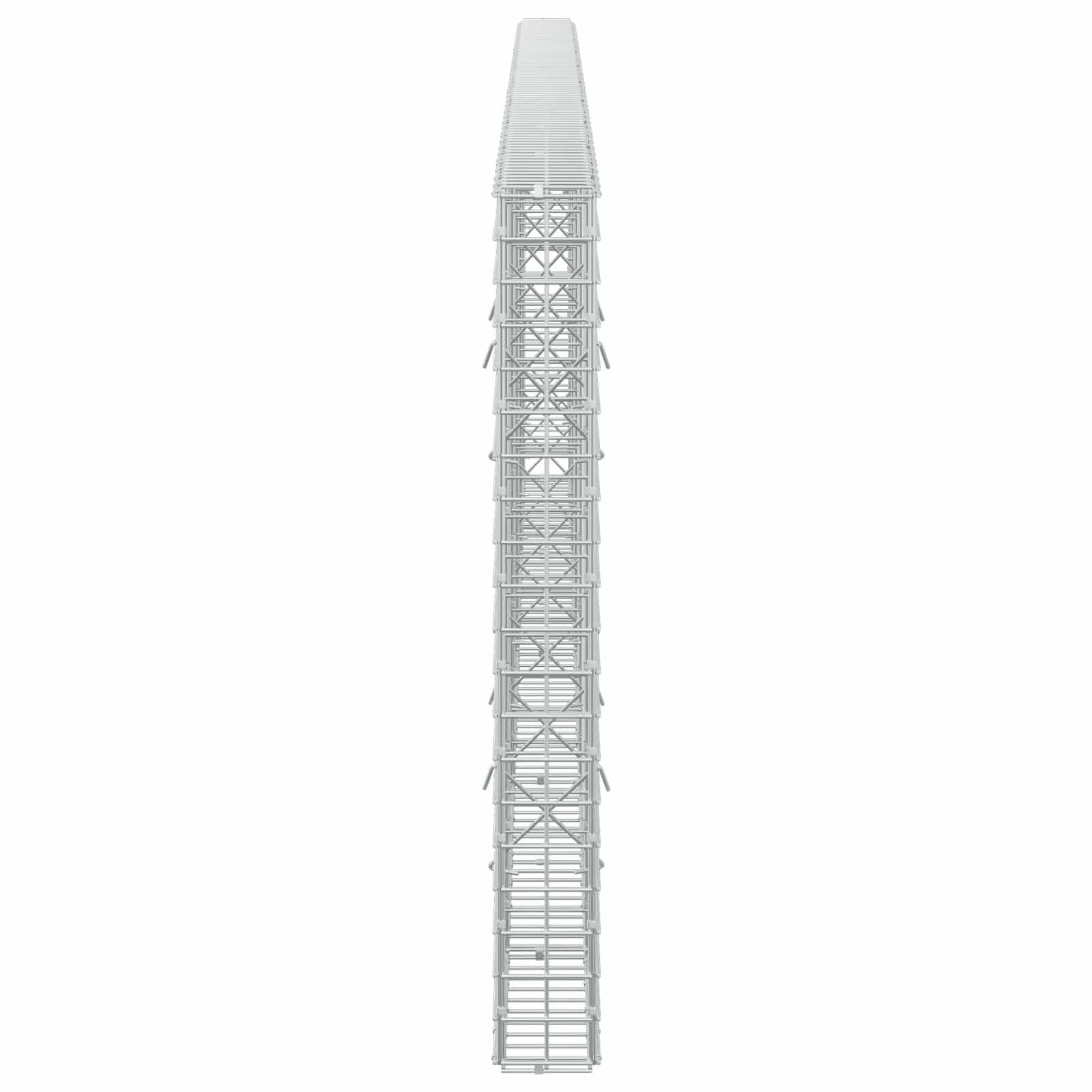 Ein hohes, schmales Metallturm- oder Leiterkonstrukt mit einer sich verjüngenden Spitze, zentriert auf einem einfachen weißen Hintergrund dargestellt.