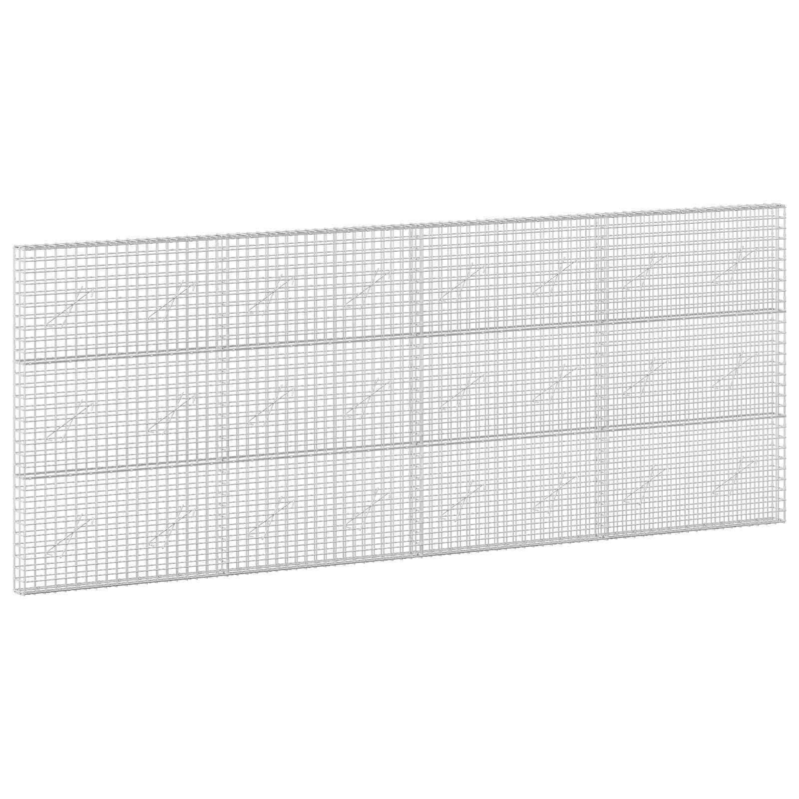 Ein rechteckiges Metallgitter-Panel aus feinem Quadratgeflecht mit horizontalen Stützstangen, gezeigt vor weißem Hintergrund.