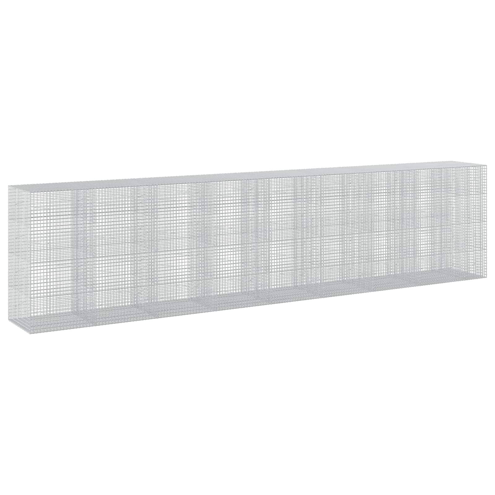 Ein langes rechteckiges Metallgitter-Käfig oder -Gehäuse, dargestellt in perspektivischer Ansicht auf weißem Hintergrund.