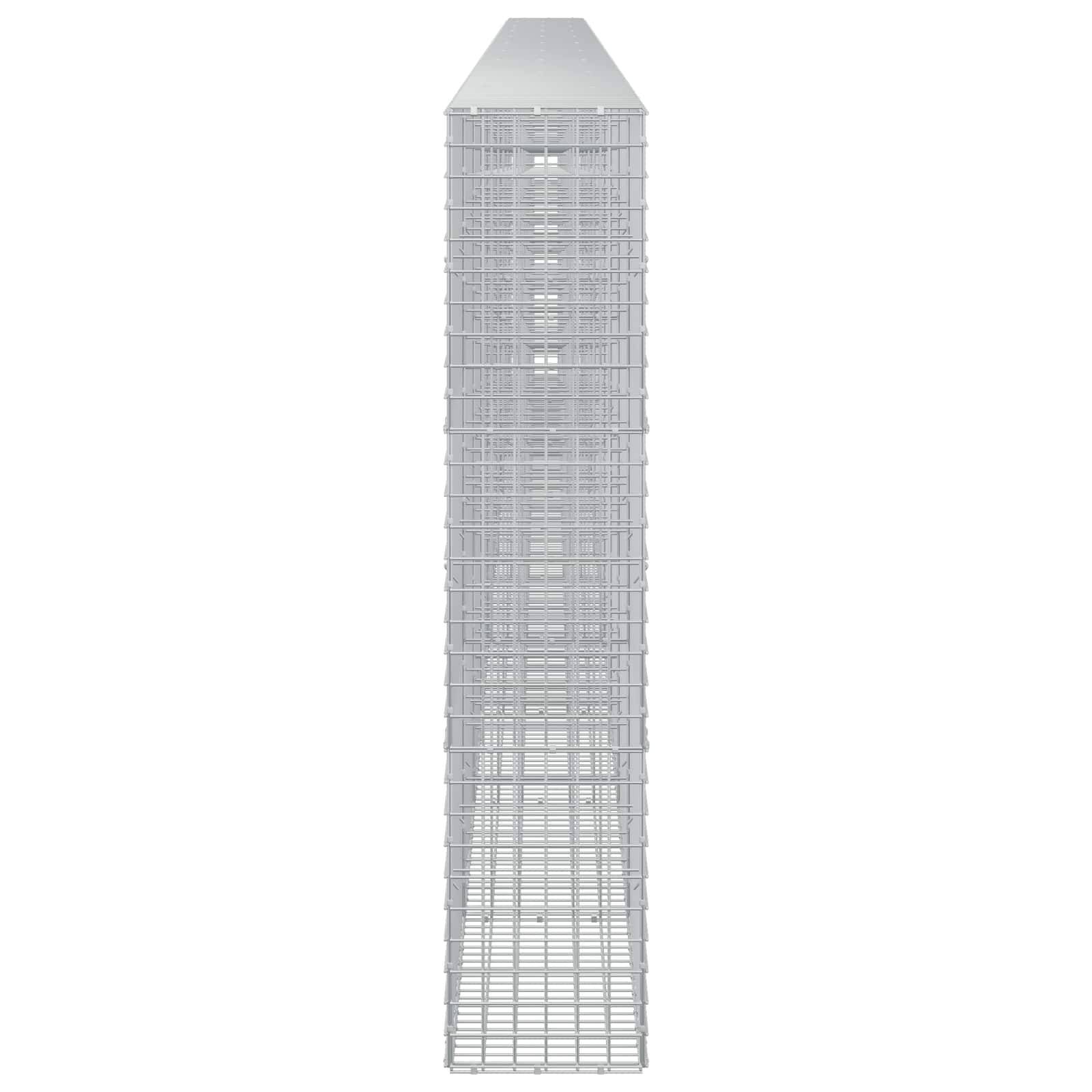 Hoher, schmaler Metallgitterturm oder Gebäudestruktur mit konischer Spitze, zentriert auf einem schlichten weißen Hintergrund dargestellt.