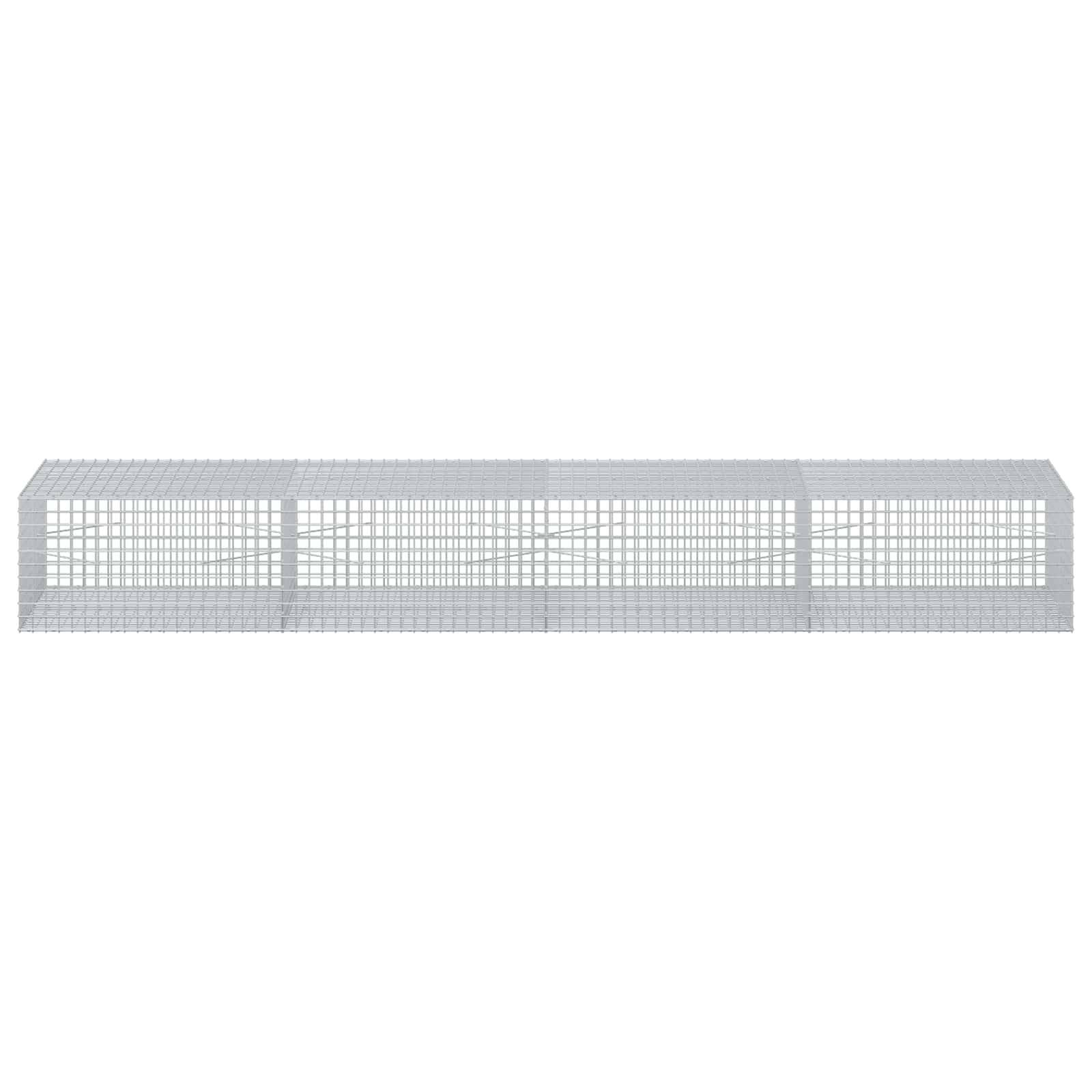 Rechteckiger Drahtgitterkäfig oder Gehäusepanel mit langer Form und vier Rahmenabschnitten auf weißem Hintergrund.