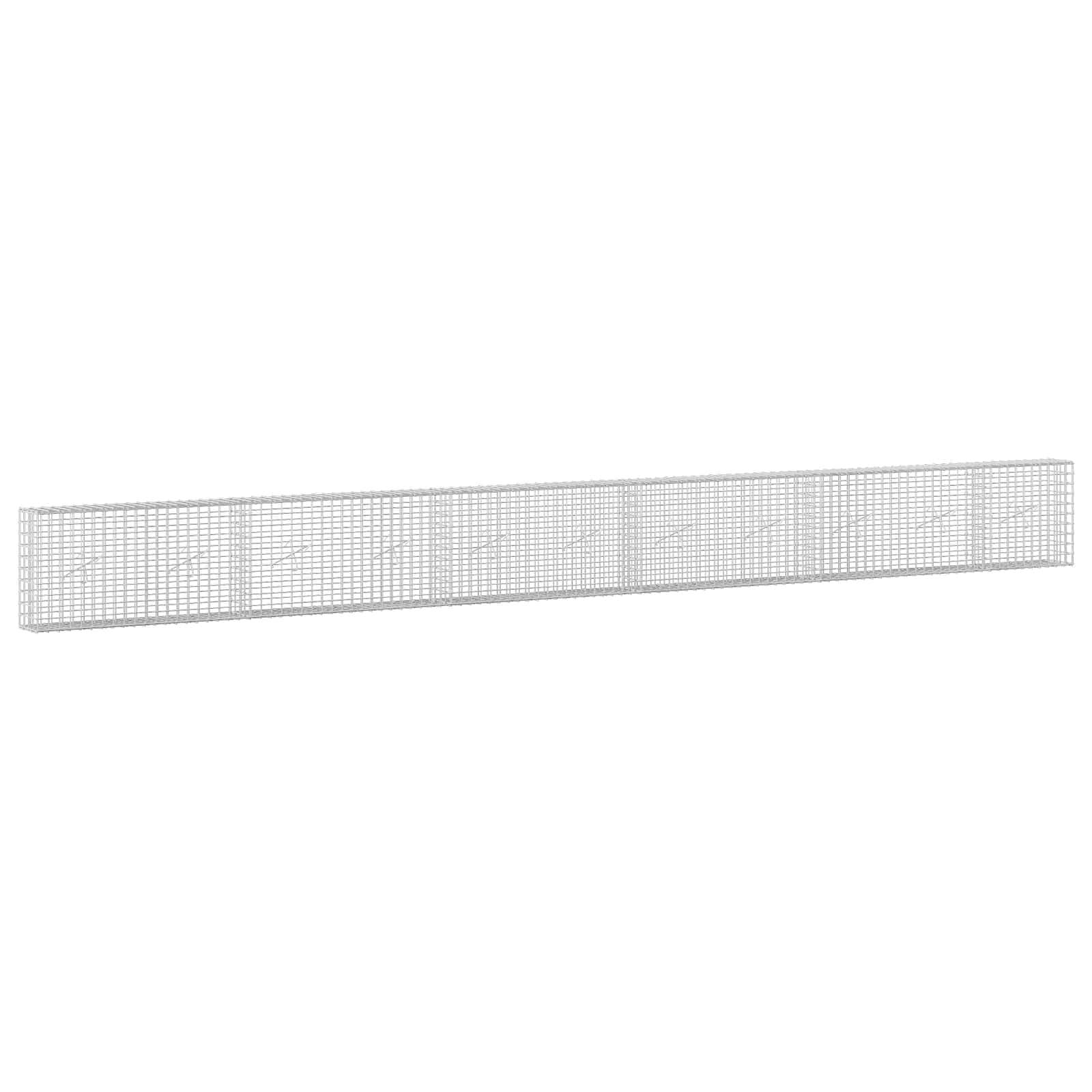 Langes, dünnes graues Drahtgeflecht-Panel, diagonal auf weißem Hintergrund dargestellt.