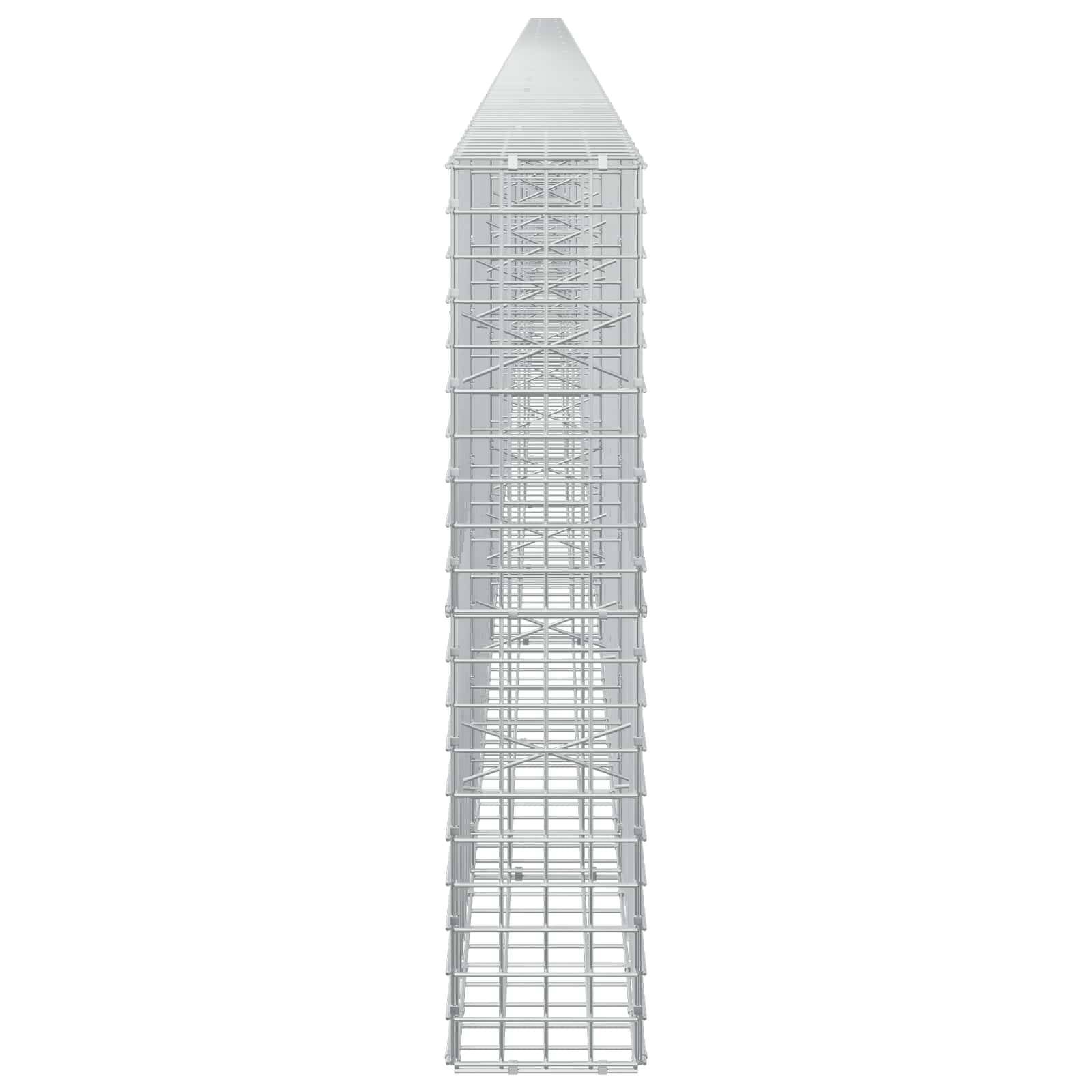 Hoher grauer Gitterturm oder Mast mit verjüngter Spitze, isoliert auf weißem Hintergrund dargestellt.