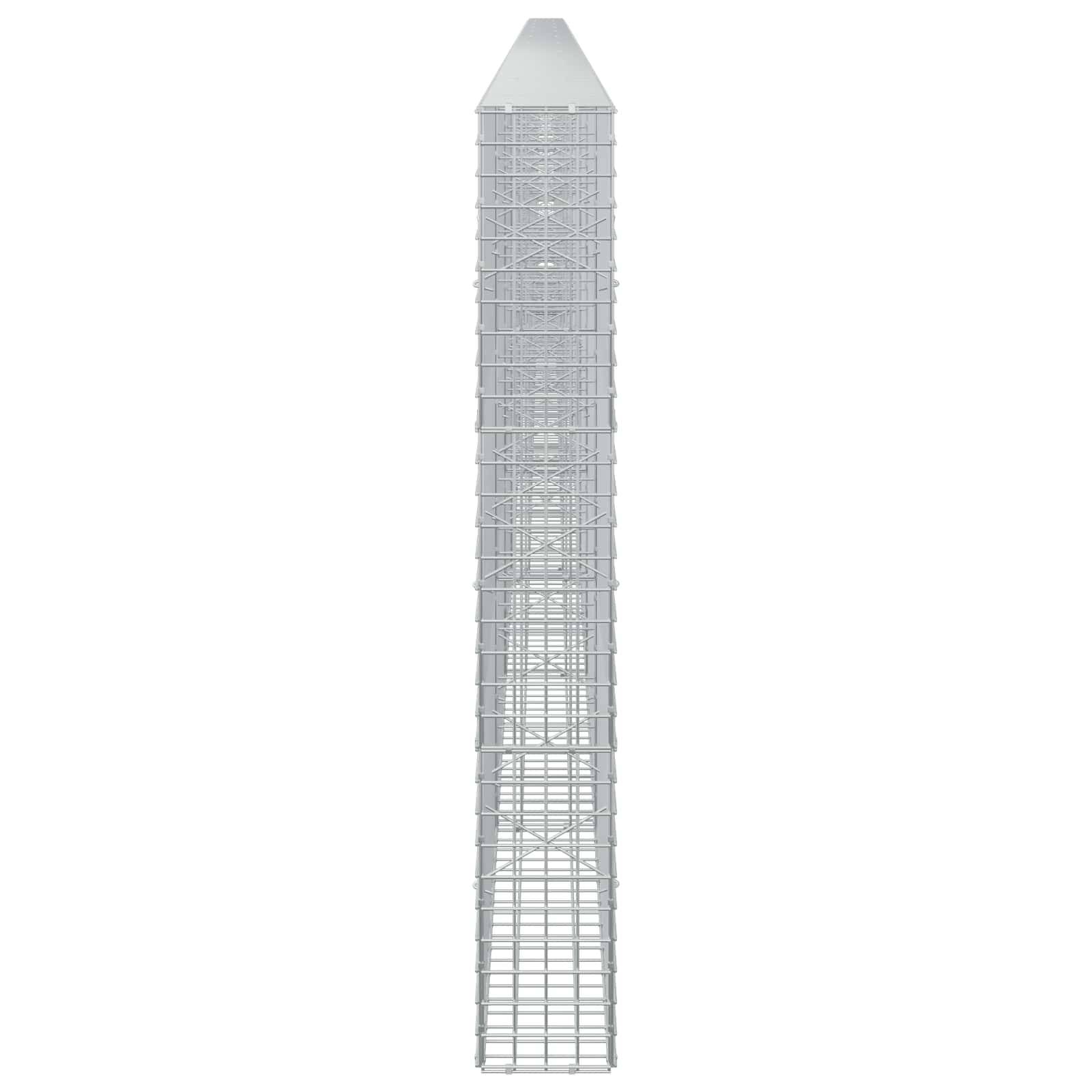 Hoher, schmaler weißer Gitterturm oder Struktursäule mit verjüngter Spitze, isoliert vor einfachem Hintergrund dargestellt.