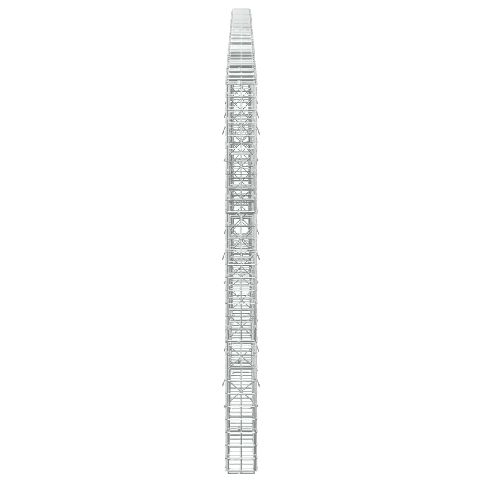 Hoher schmaler metallischer Turm oder eine Antenne, zentriert auf einem schlichten weißen Hintergrund