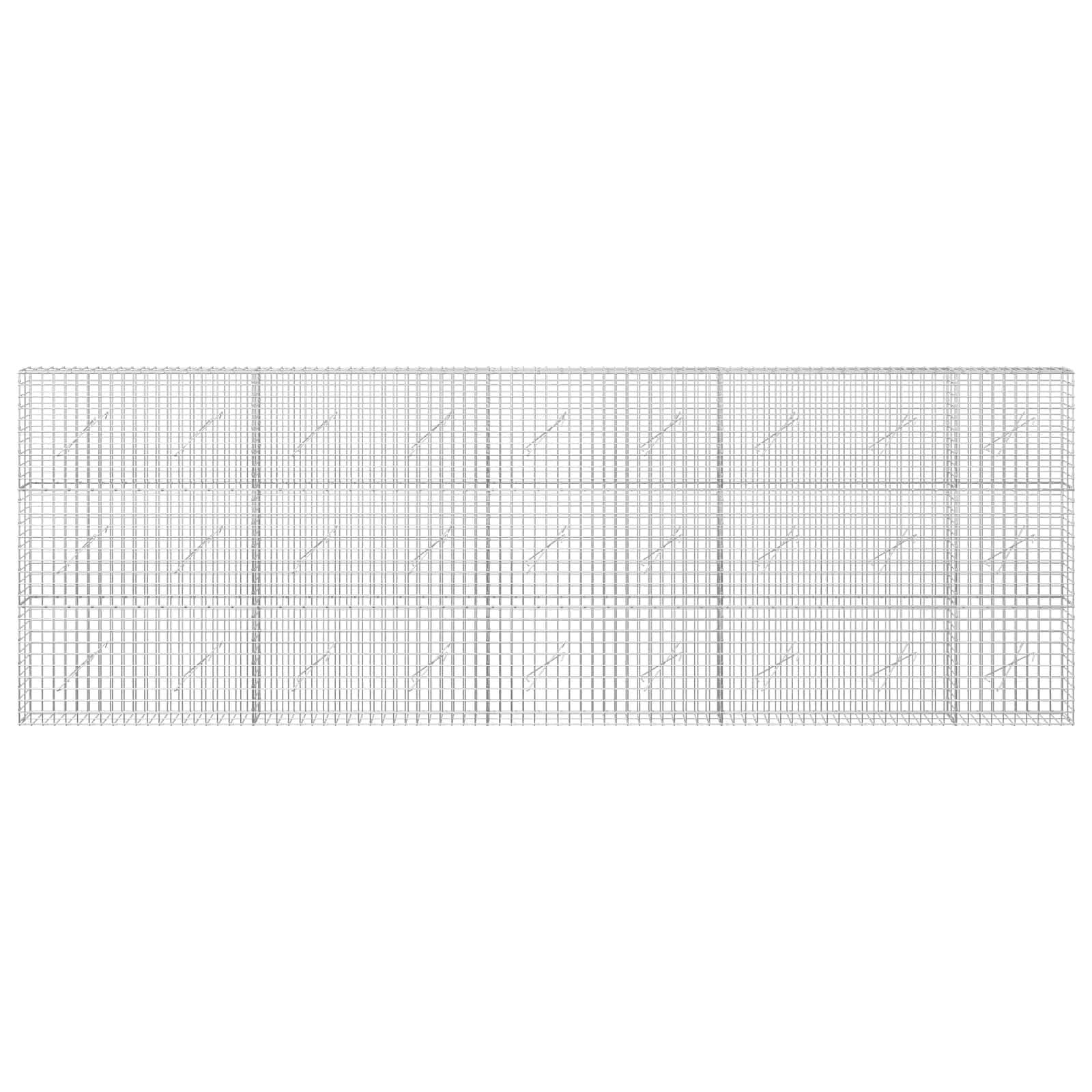 Ein langes, leeres Drahtgitterzaun-Panel mit wiederholten rechteckigen Abschnitten auf weißem Hintergrund.