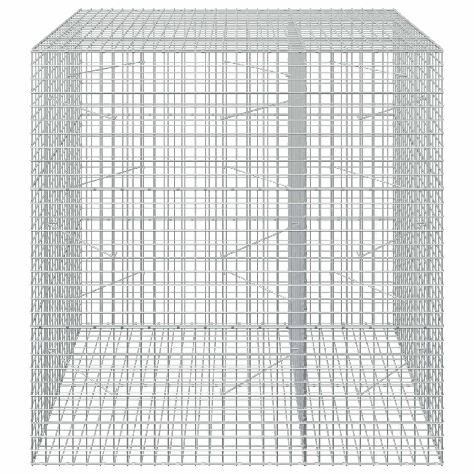 Drahtgeflecht-Lagerkäfig oder Gehäuse in Perspektivansicht, mit rechteckigem Gitterrahmen und offener Vorderseite, isoliert auf weißem Hintergrund.
