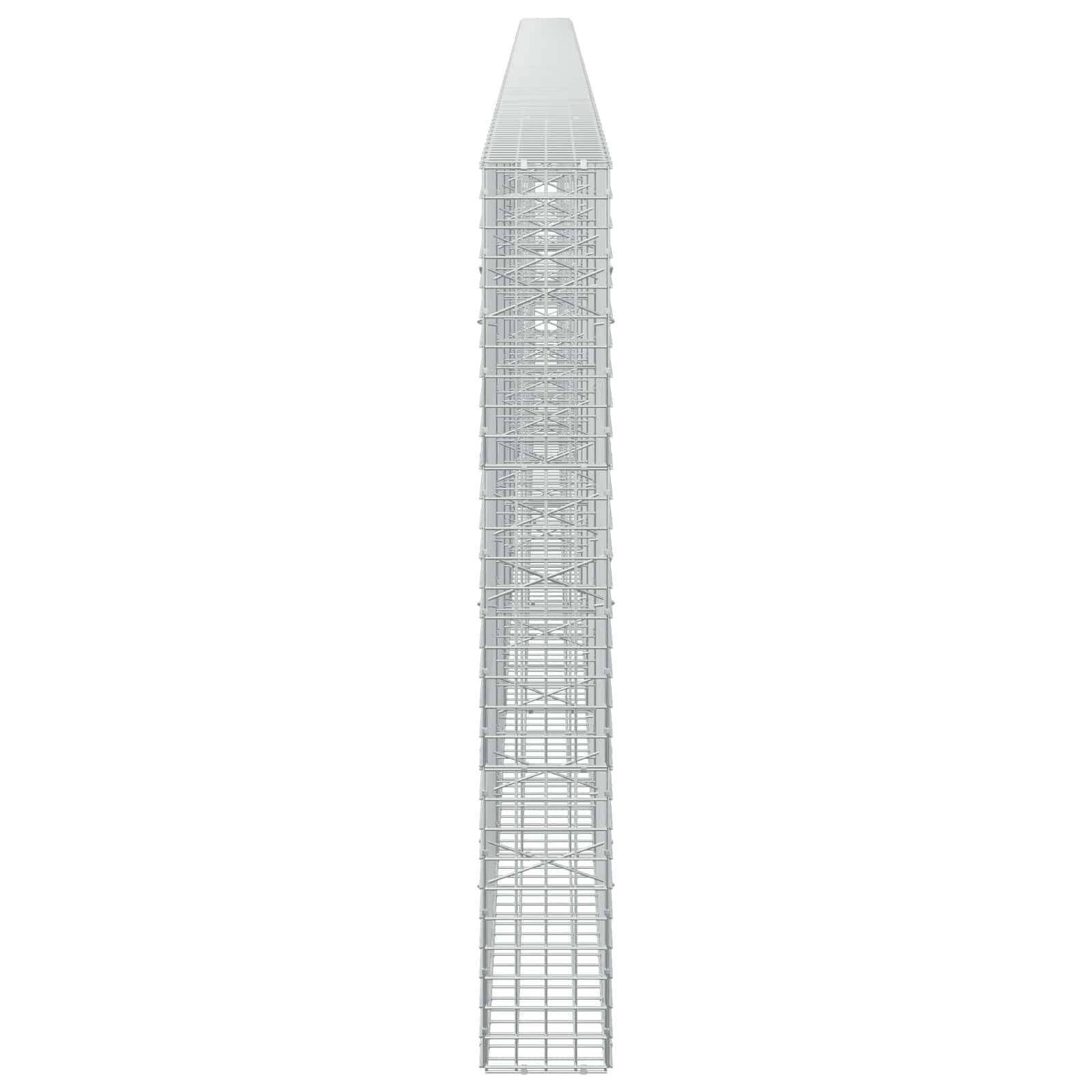 Hoher, schmaler Stahlgitterturm oder Mast in Vorderansicht auf weißem Hintergrund.