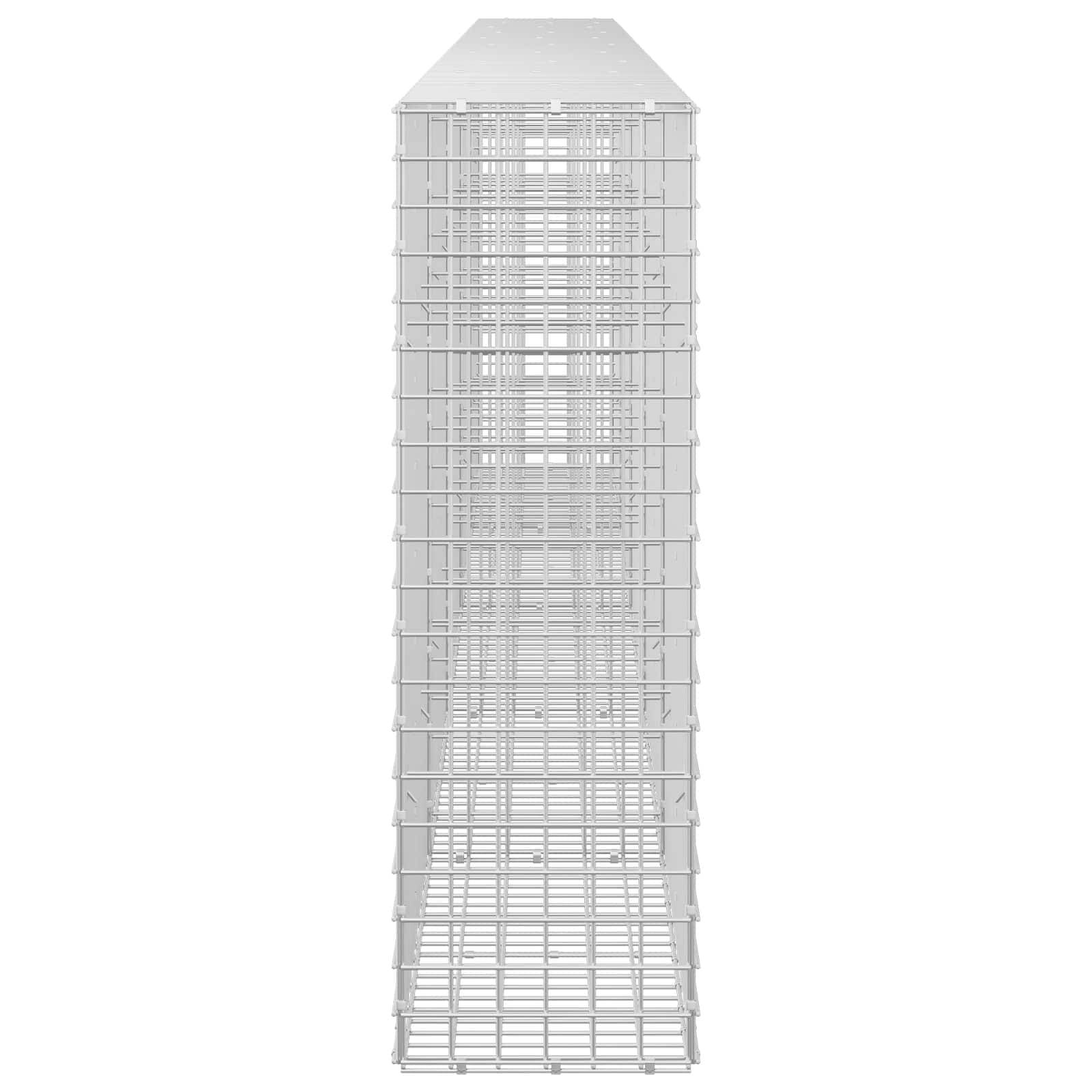 Hoher weißer 3D-Drahtgitter-Turm oder -Rack in der Frontansicht vor einem einfachen weißen Hintergrund.