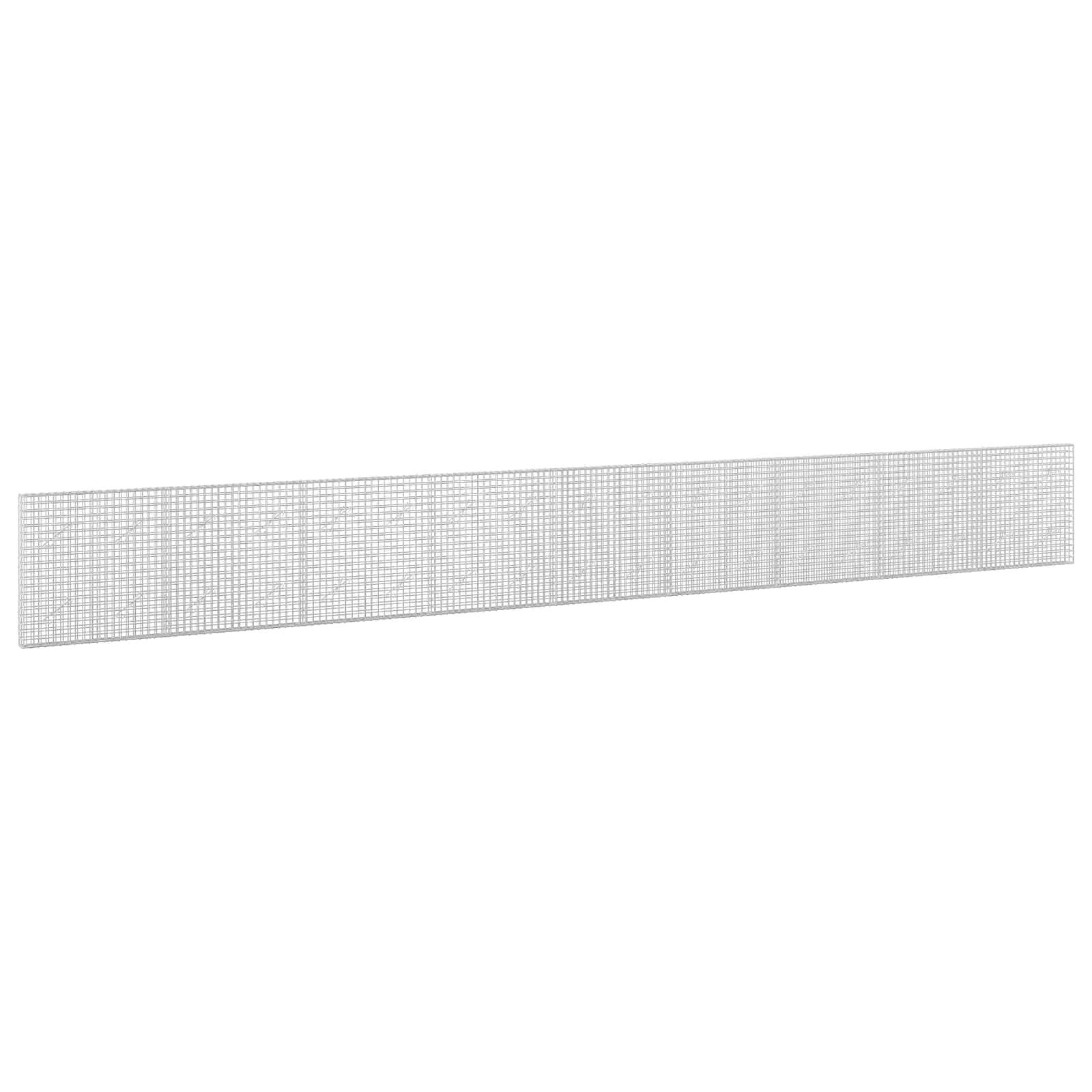 Ein langes, schmales graues rechteckiges Gitterpanel, das in einem leichten Winkel auf einem schlichten weißen Hintergrund gezeigt wird.