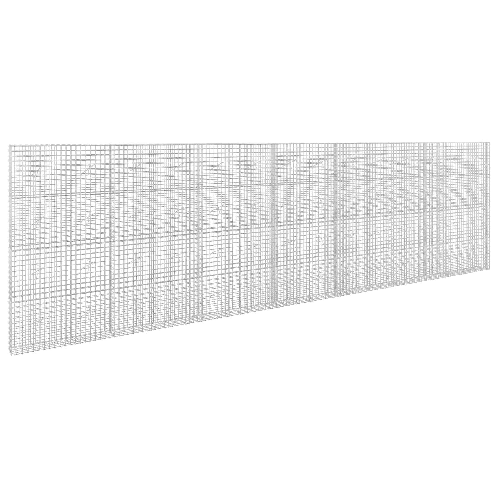 Langer weißer Drahtgitterzaun-Panel in Perspektive auf einfachem weißem Hintergrund.