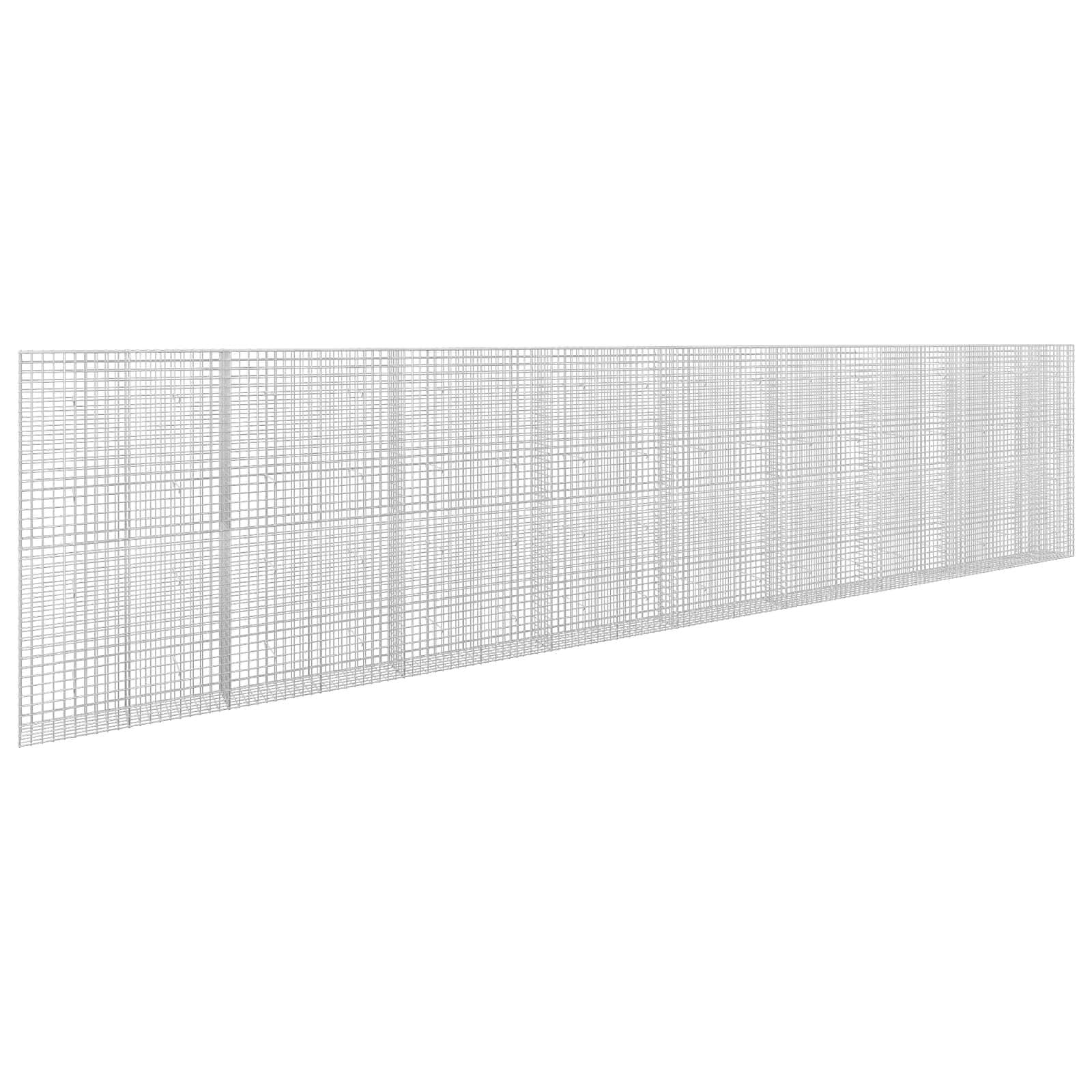 Langes weißes Drahtgitterzaun-Panel unter einem Winkel auf einfachem weißem Hintergrund dargestellt.