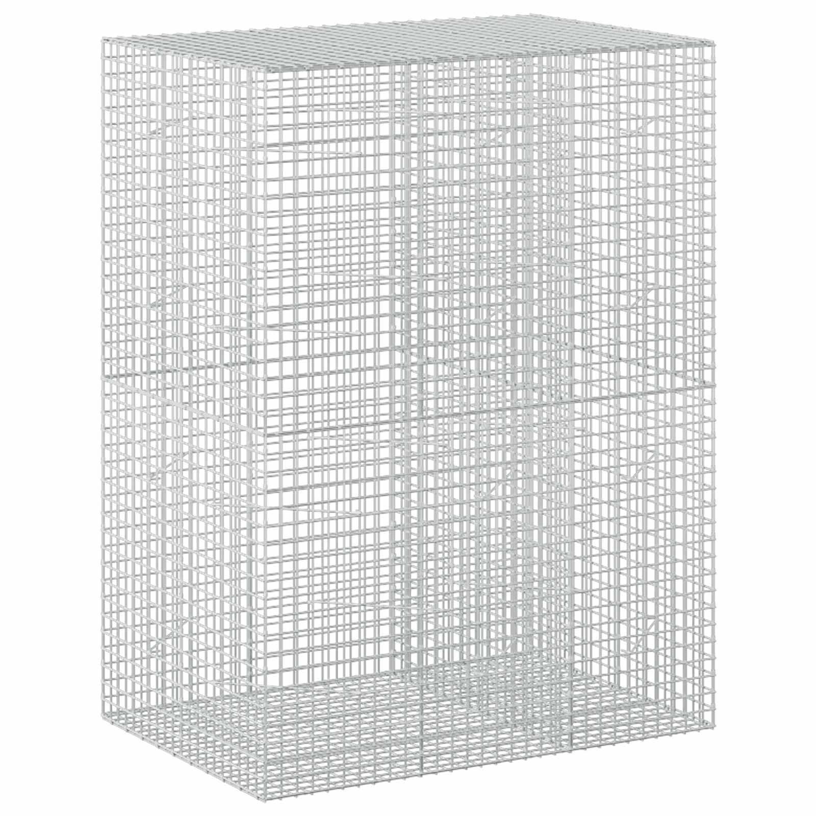3D-Drahtgitter-Rechteckkasten oder -käfig mit einer geschichteten Gitterstruktur, in Perspektive auf weißem Hintergrund gezeigt.