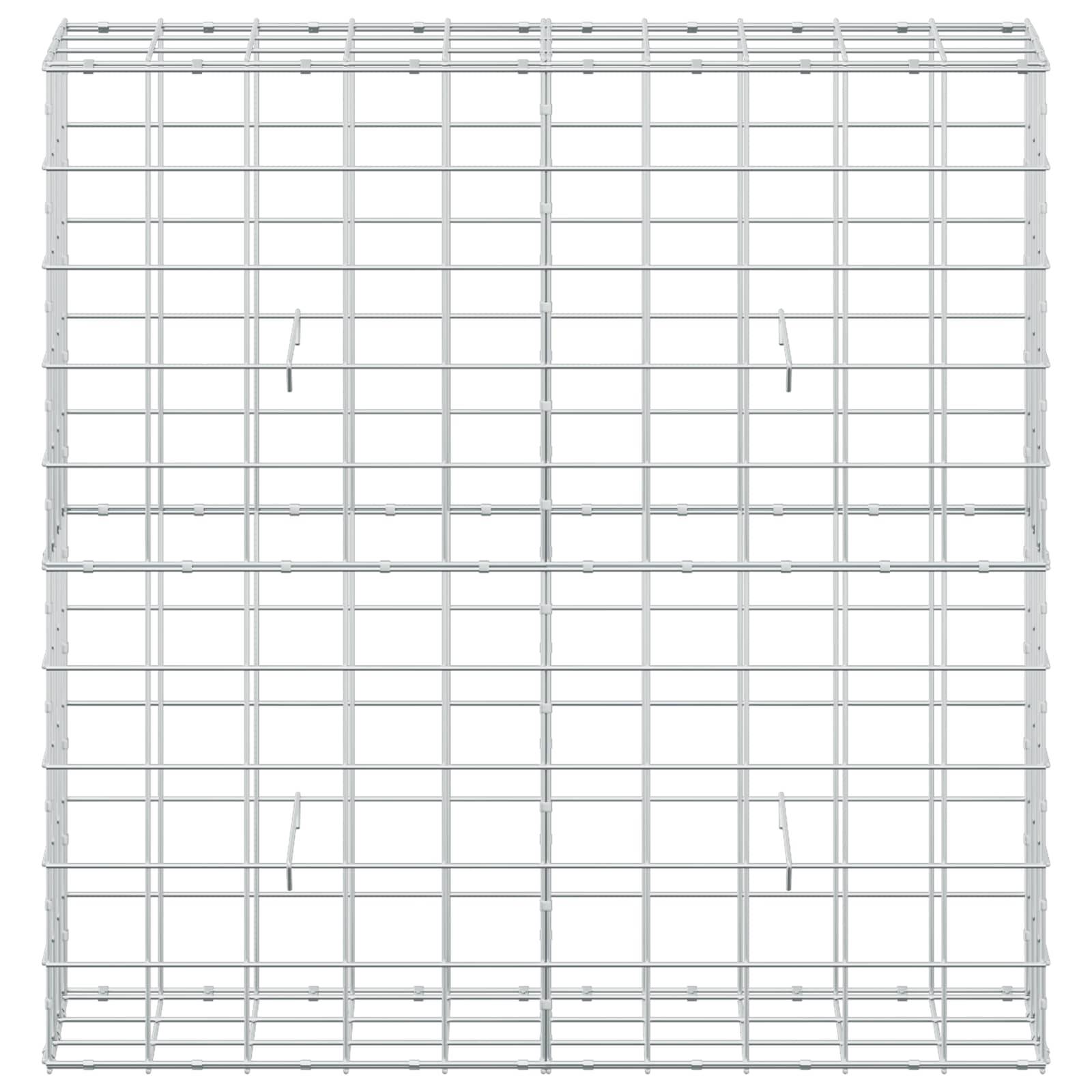 Drahtgitterpanel mit rechteckigem Gitter, wahrscheinlich ein Schutzgitter oder Käfigpanel, frontal auf weißem Hintergrund gezeigt.