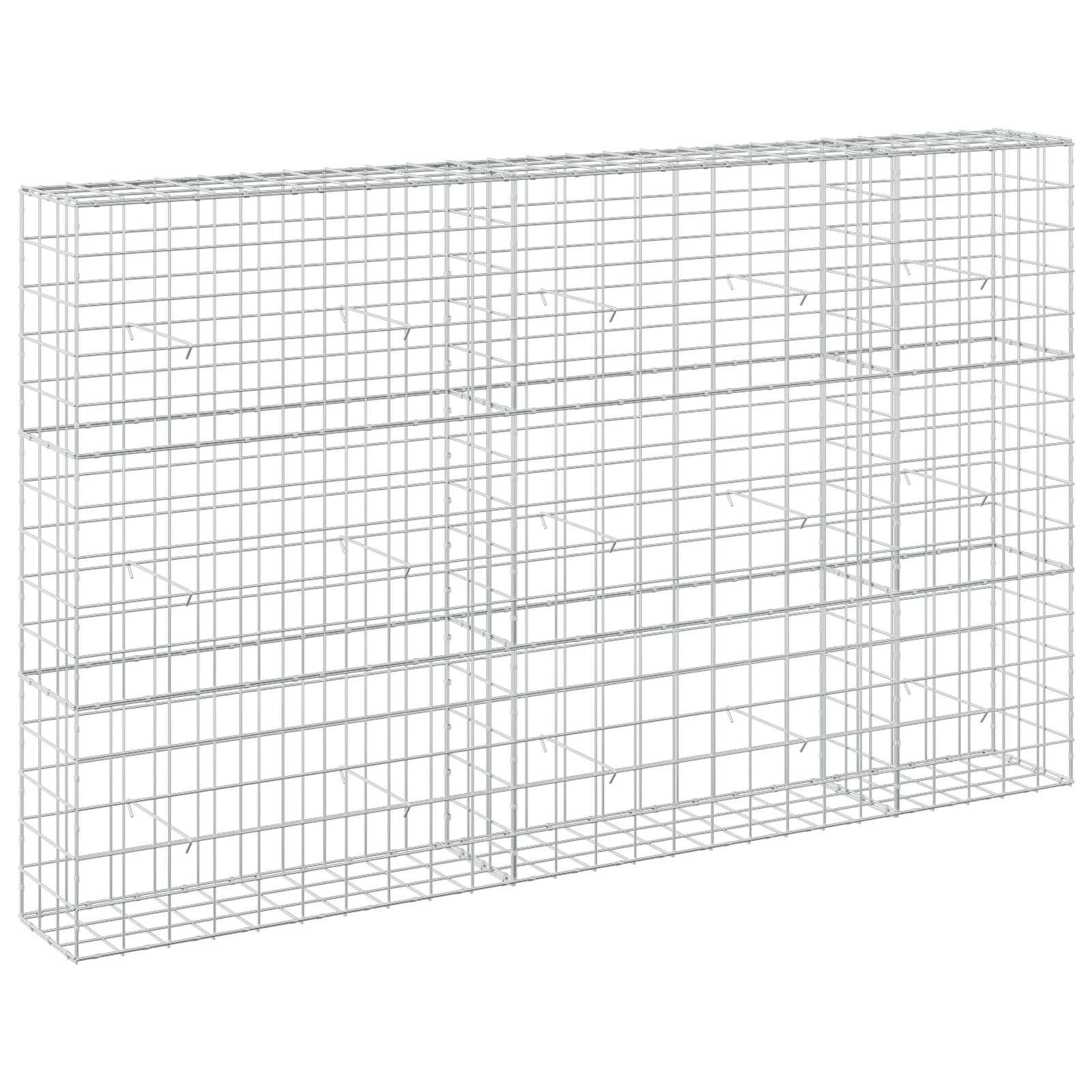 Drahtgitterillustration eines rechteckigen Metalllagerkäfigs oder Gitterboxes auf weißem Hintergrund.