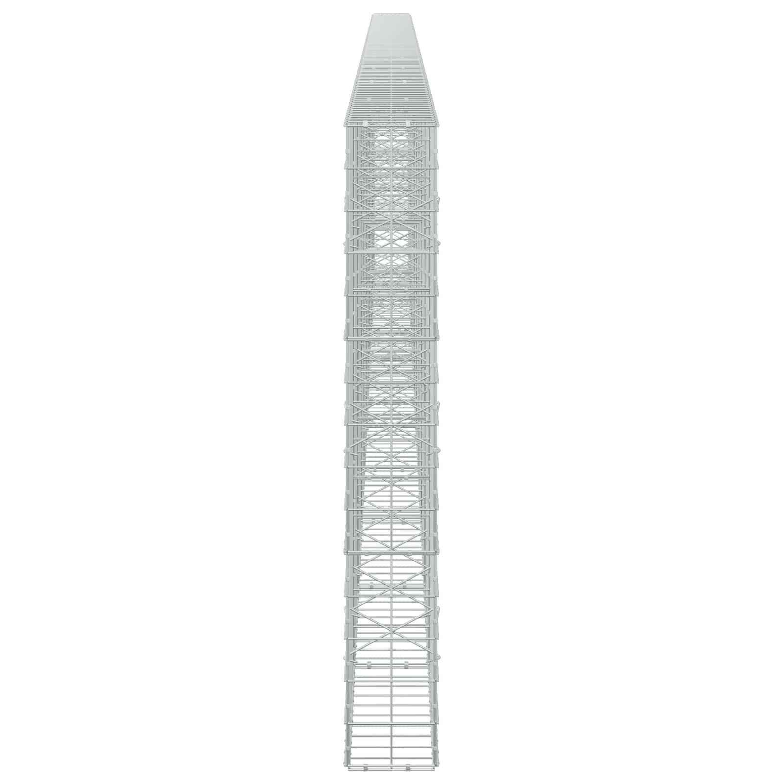 Hoher, schmaler Gitterturm mit verjüngter Spitze, dargestellt als frontal ausgerichtete technische Darstellung auf weißem Hintergrund.