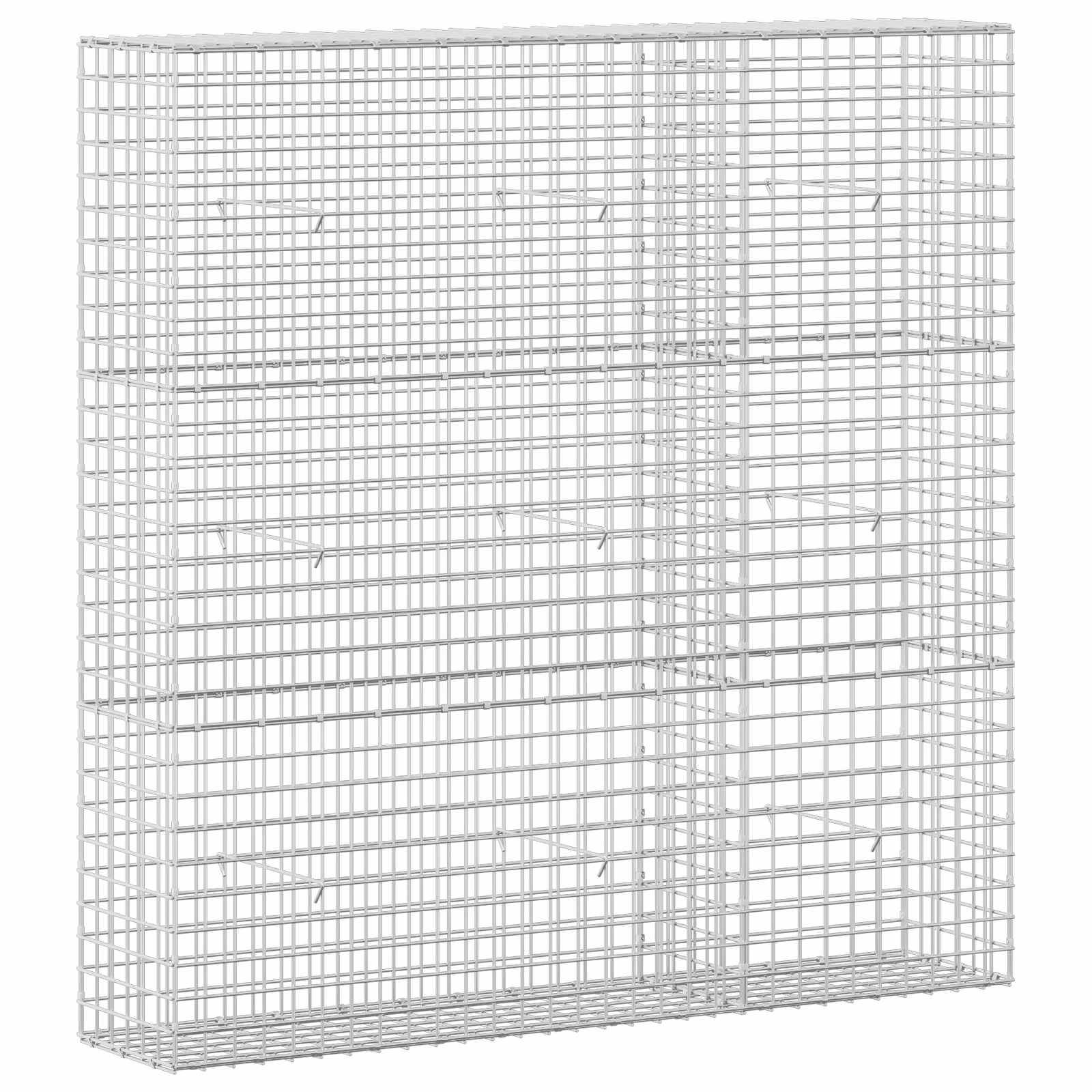 Weißer Metallwire-Lagerkäfig oder Regalsystem, rechteckig und offen vorne, auf neutralem weißem Hintergrund dargestellt.