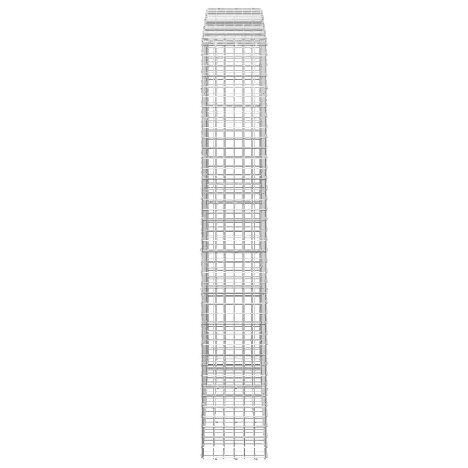 Vertikales graues Drahtgitter-3D-Modell eines hohen rechteckigen Turms oder Käfigs, gezeigt auf einem schlichten weißen Hintergrund.