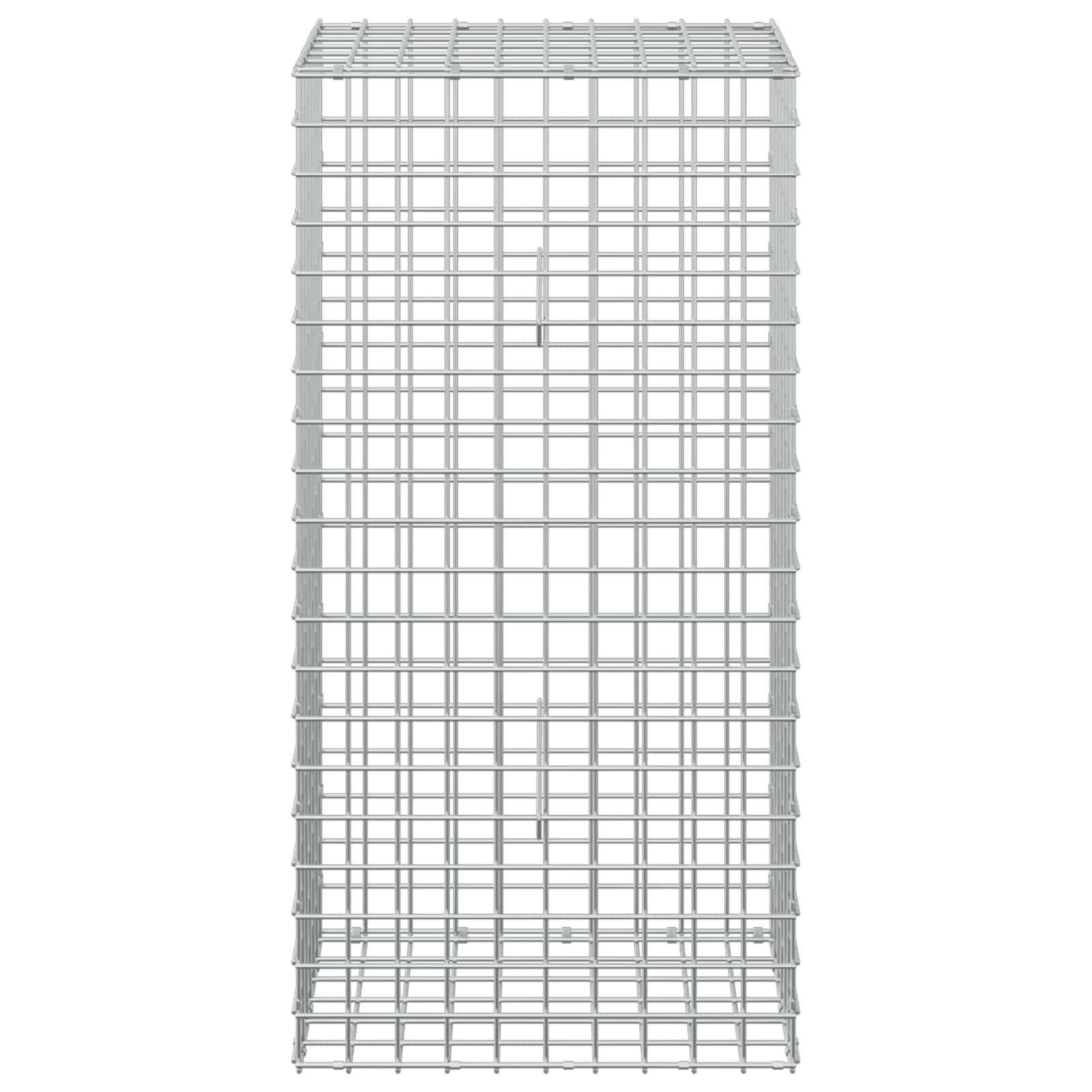 Großer rechteckiger Drahtgitterkäfig oder Korb aus silbernem Metallgitter mit offener Oberseite und Basis.