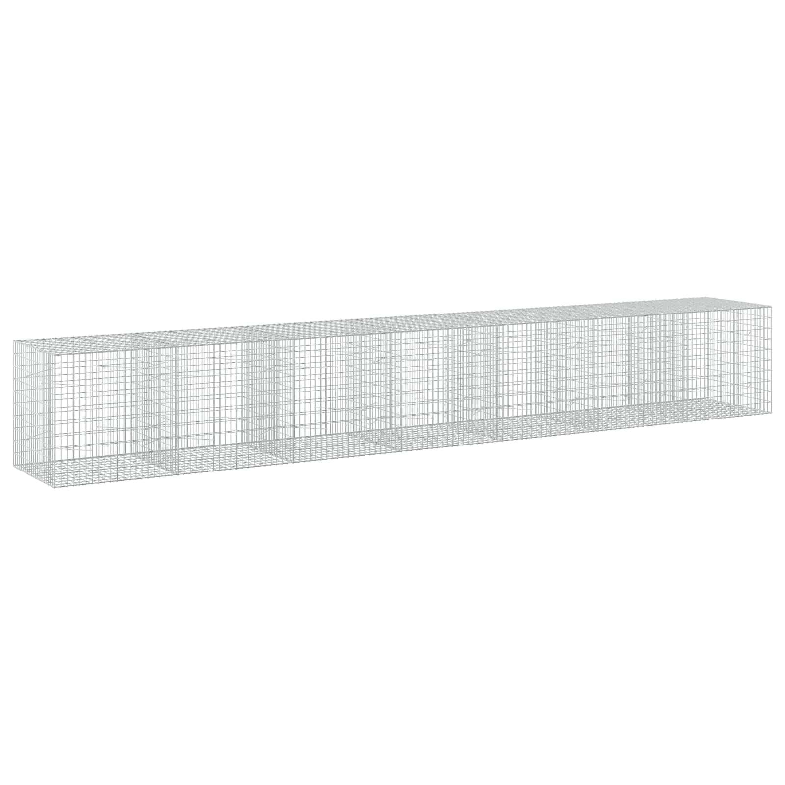 Lange transparente Drahtgitter-Rechteckbox in perspektivischer Darstellung auf weißem Hintergrund, ähnlich einer Maschenumhüllung oder einem Behälter.