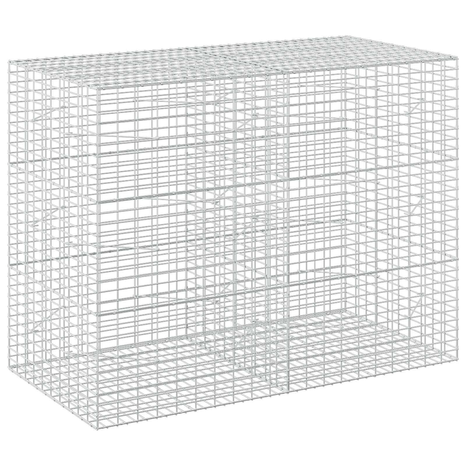 3D-Drahtgittermodell eines rechteckigen Käfigs oder Aufbewahrungskorbs aus weißem Metallgitter, gezeigt vor einem einfachen Hintergrund.