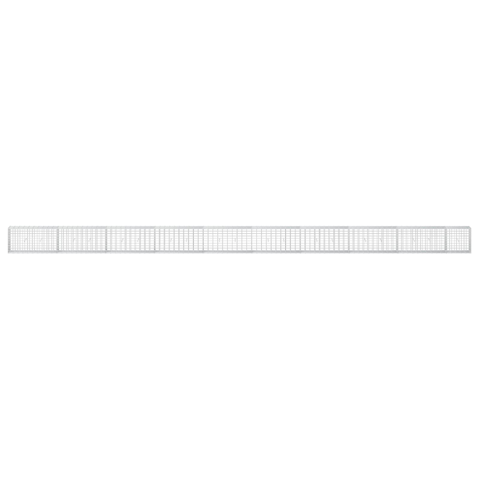 Ein langes, schmales horizontales Gitter oder linealartiger Balken mit gleichmäßig angeordneten vertikalen Unterteilungen auf weißem Hintergrund.