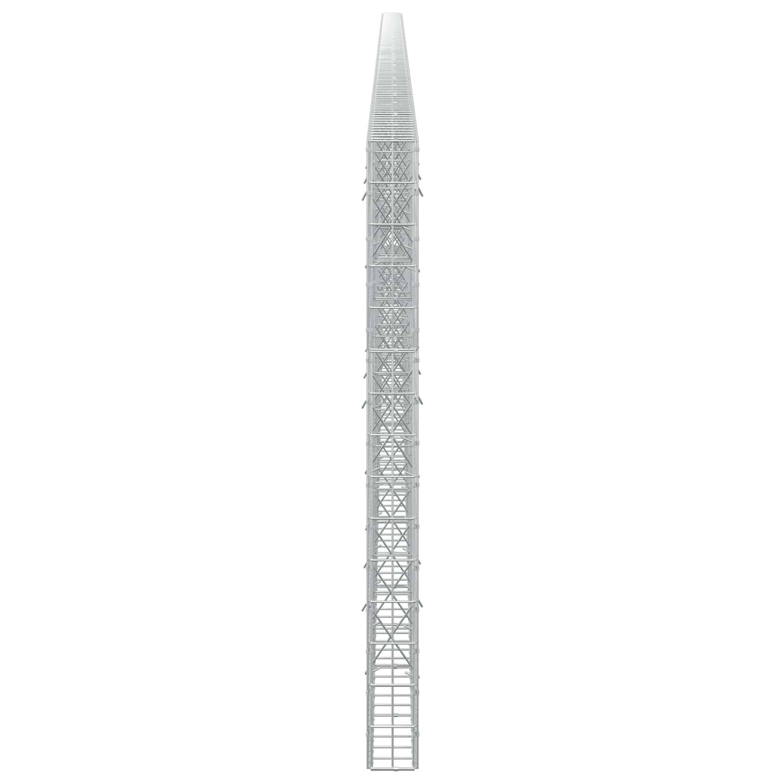 Hoher schmaler weißer Gitterturm oder Mast, isoliert auf einfach weißem Hintergrund dargestellt.