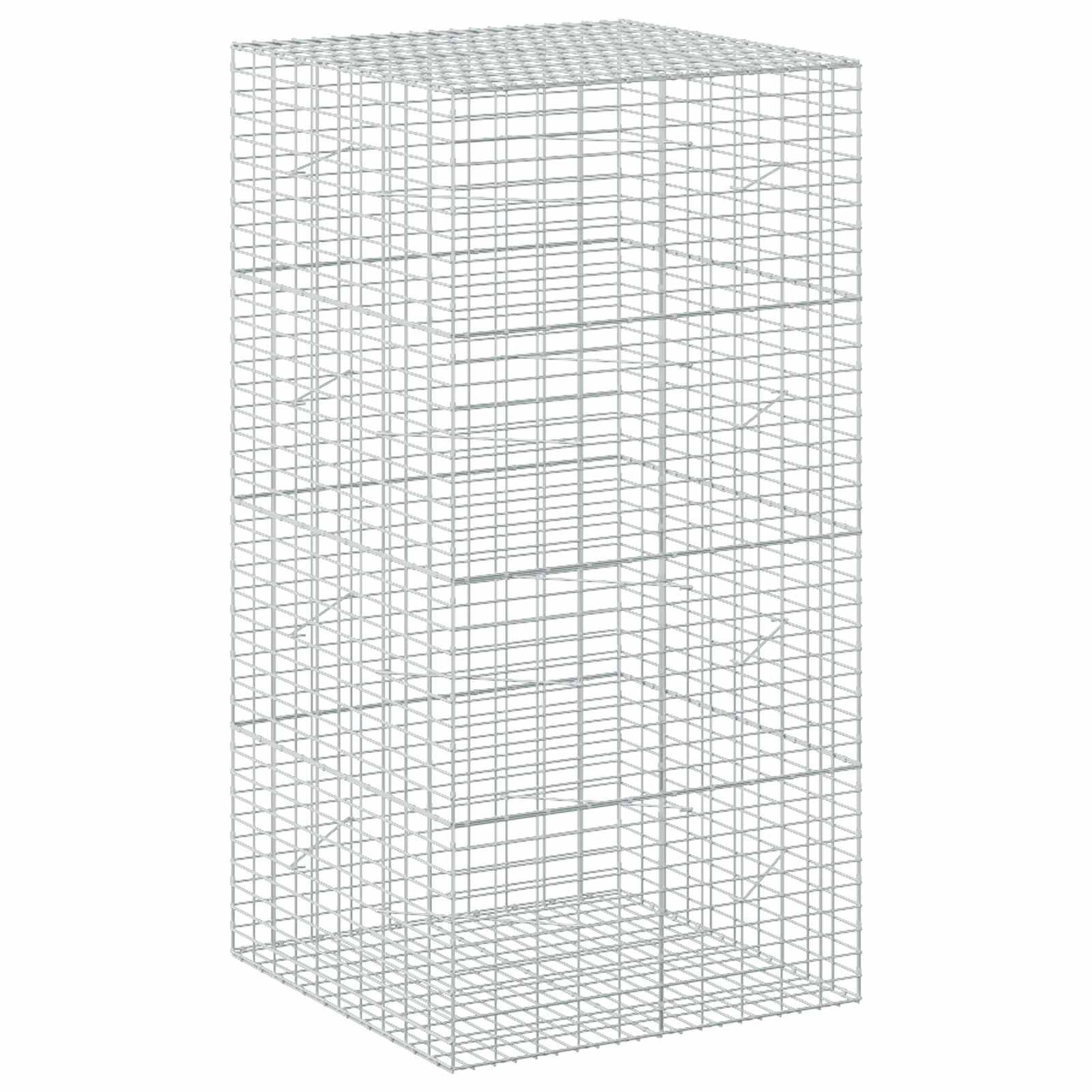 Drahtgittermodell eines 3D-rechteckigen Käfigs oder Mesh-Box, dargestellt in Perspektive auf einem schlichten weißen Hintergrund.