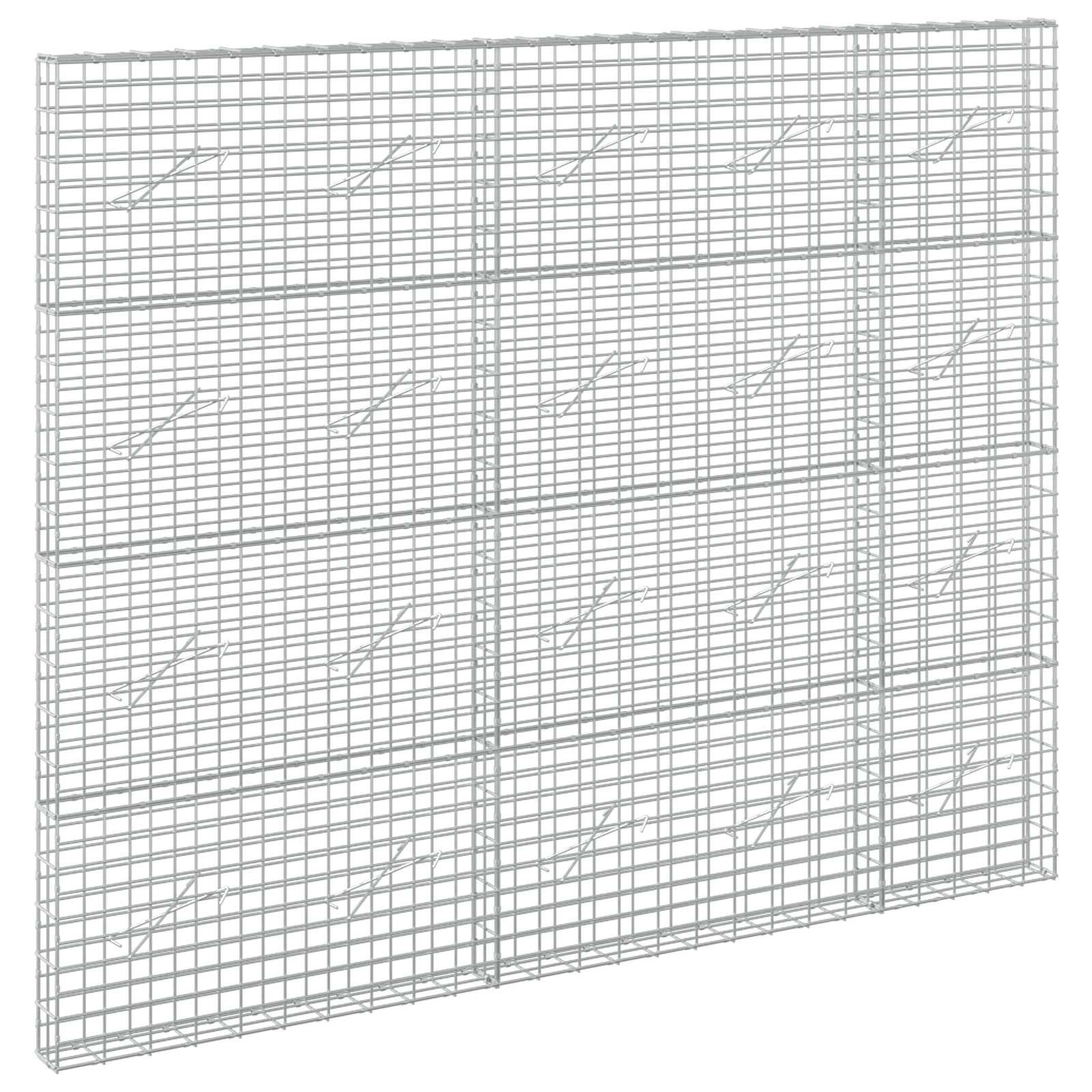 Silbernes Drahtgeflecht-Panel mit rechteckigem Gitter und diagonalen Aussteifungslinien, dargestellt als einfaches isoliertes Produkt auf weißem Hintergrund.