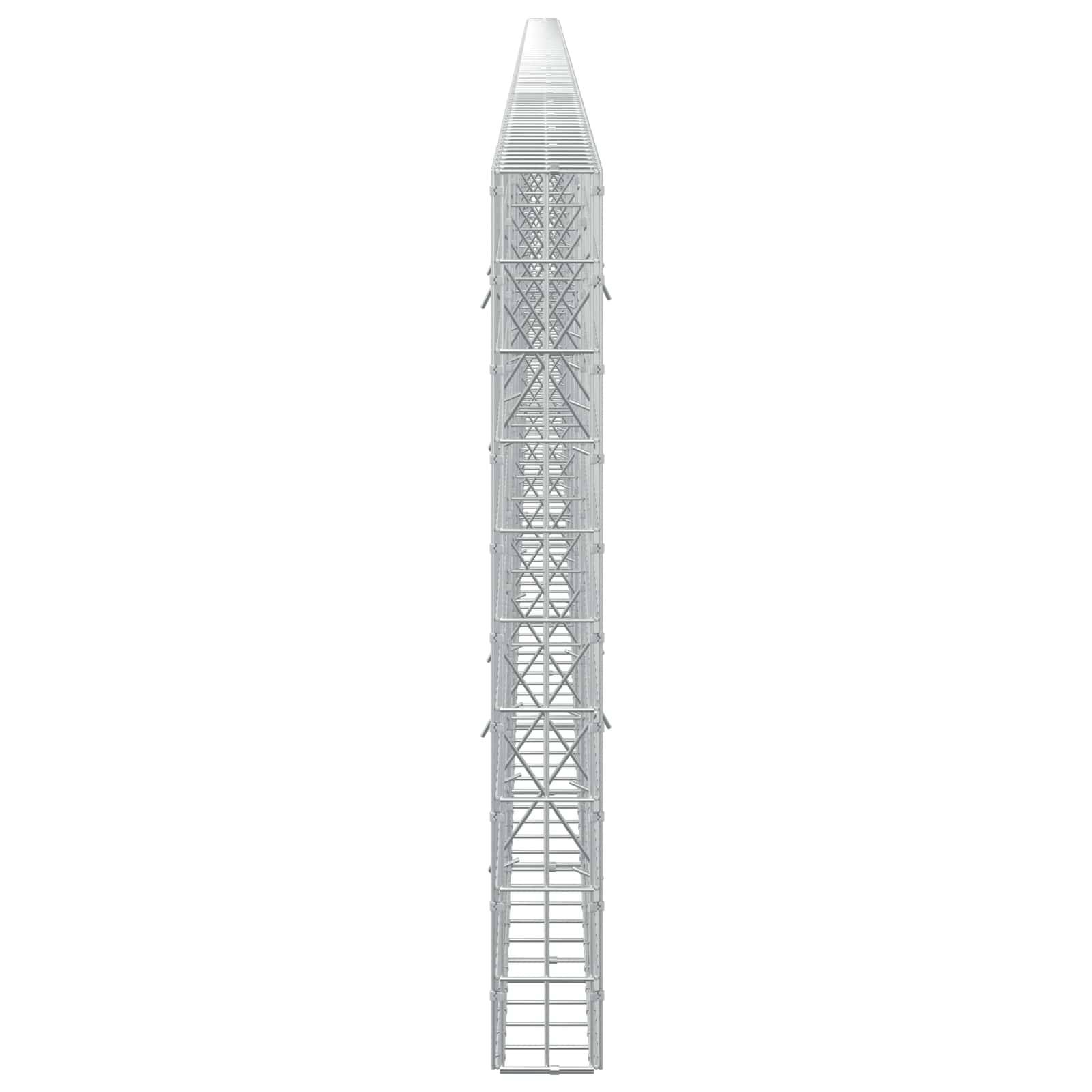 Ein hohes, schmales Gitterwerk-Turm oder Mast, von vorne auf weißem Hintergrund dargestellt.