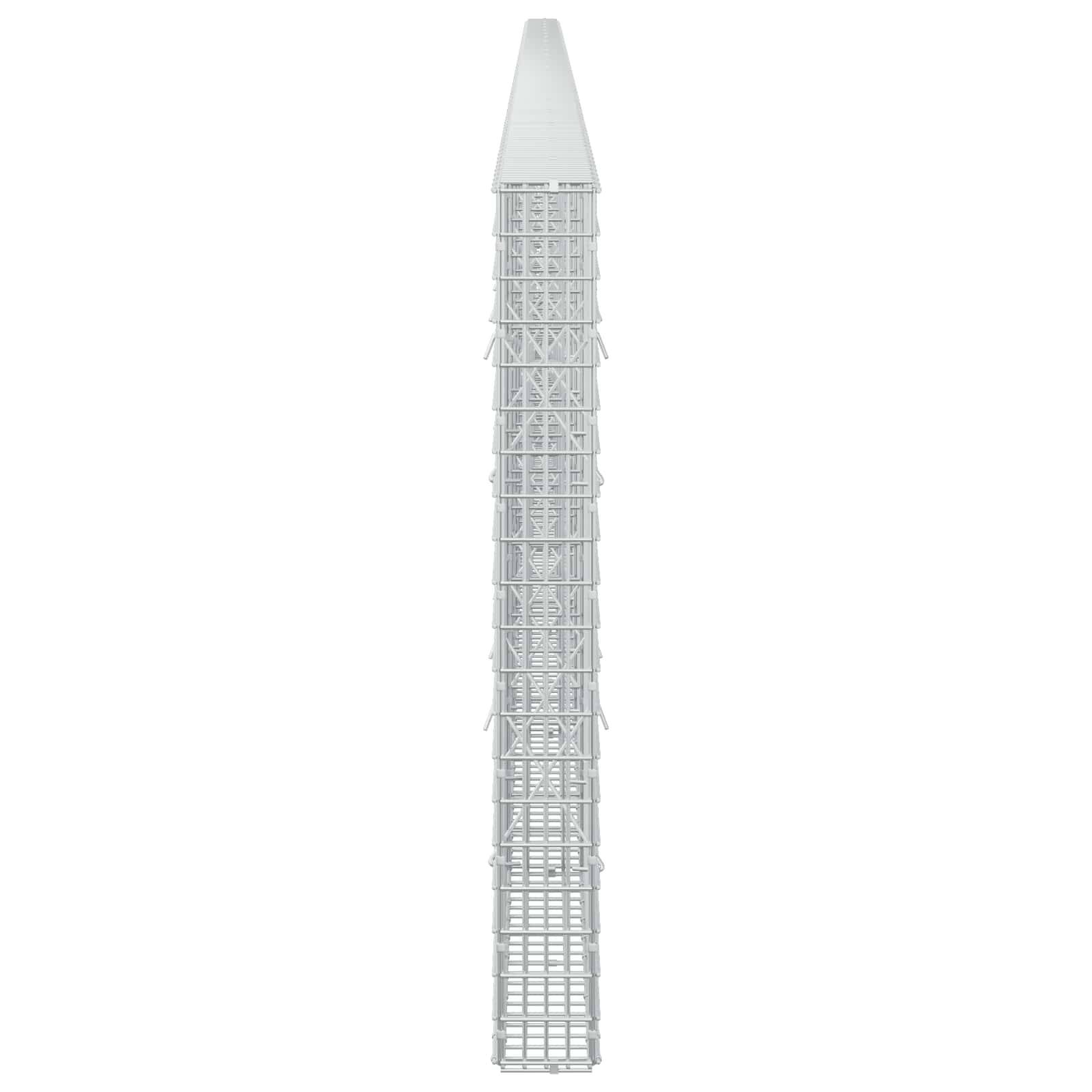 Hohes weißes Gitterturm-Modell mit sich verjüngender Spitze, isoliert auf neutralem Hintergrund dargestellt.
