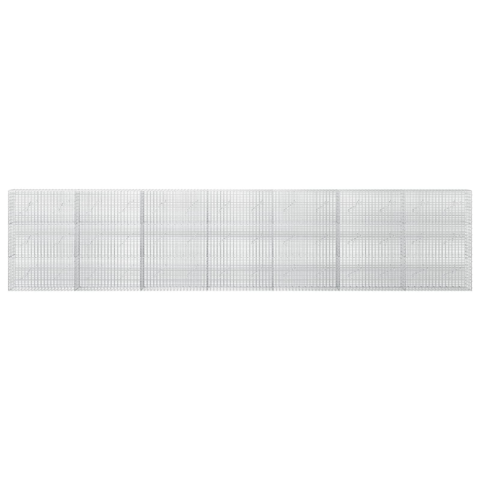 Breites graugraues Drahtgeflecht-Panel mit feinem quadratischem Gitter und mehreren vertikalen Stützbalken, gezeigt vor weißem Hintergrund.