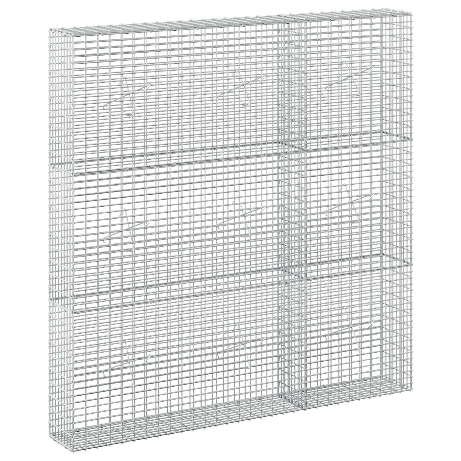 Drahtgitterillustration eines großen rechteckigen Metallkäfigs oder Lagerregals, in Perspektive auf weißem Hintergrund dargestellt.