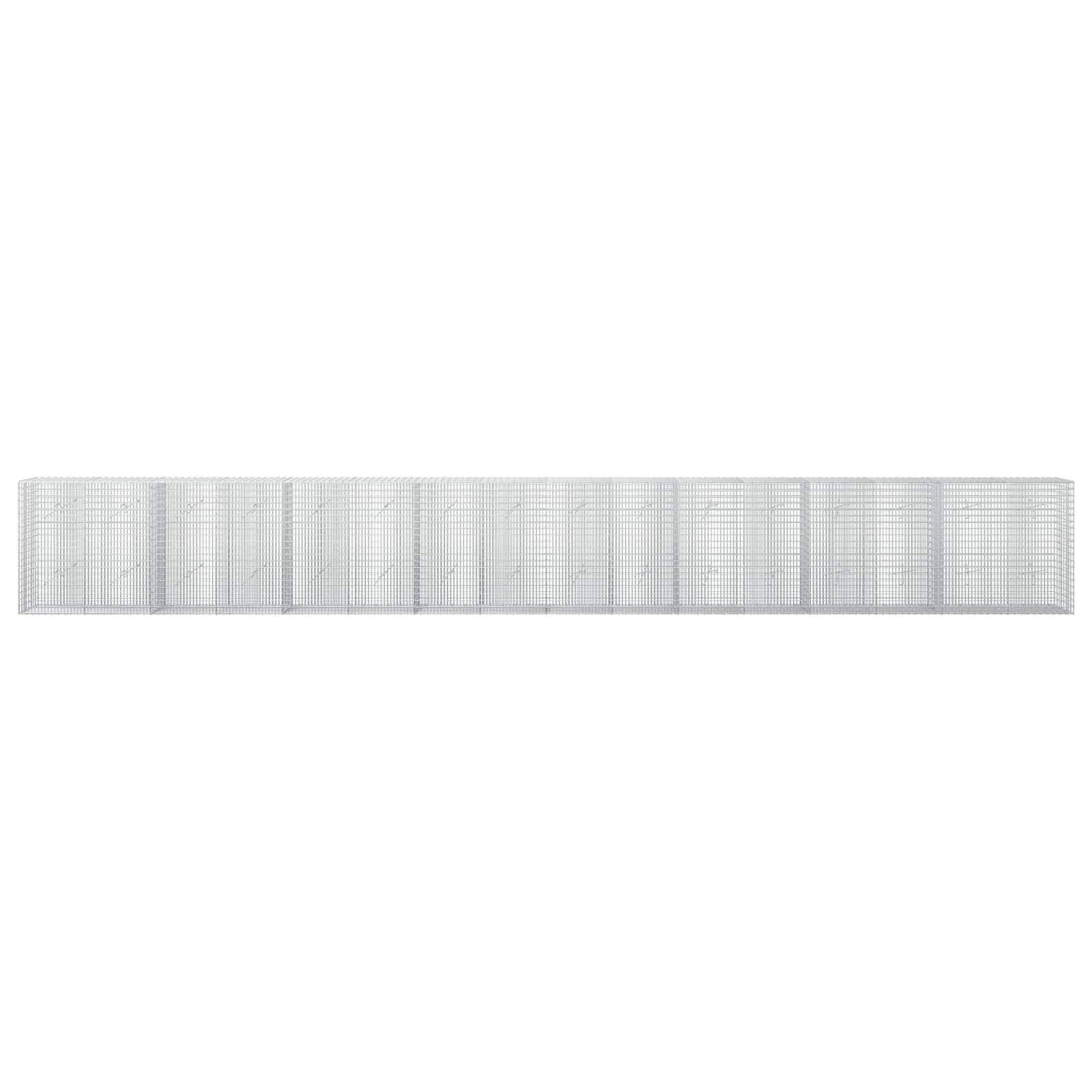 Ein langer grauer Maschendrahtzaun oder eine Barriere erstreckt sich horizontal über einen weißen Hintergrund.