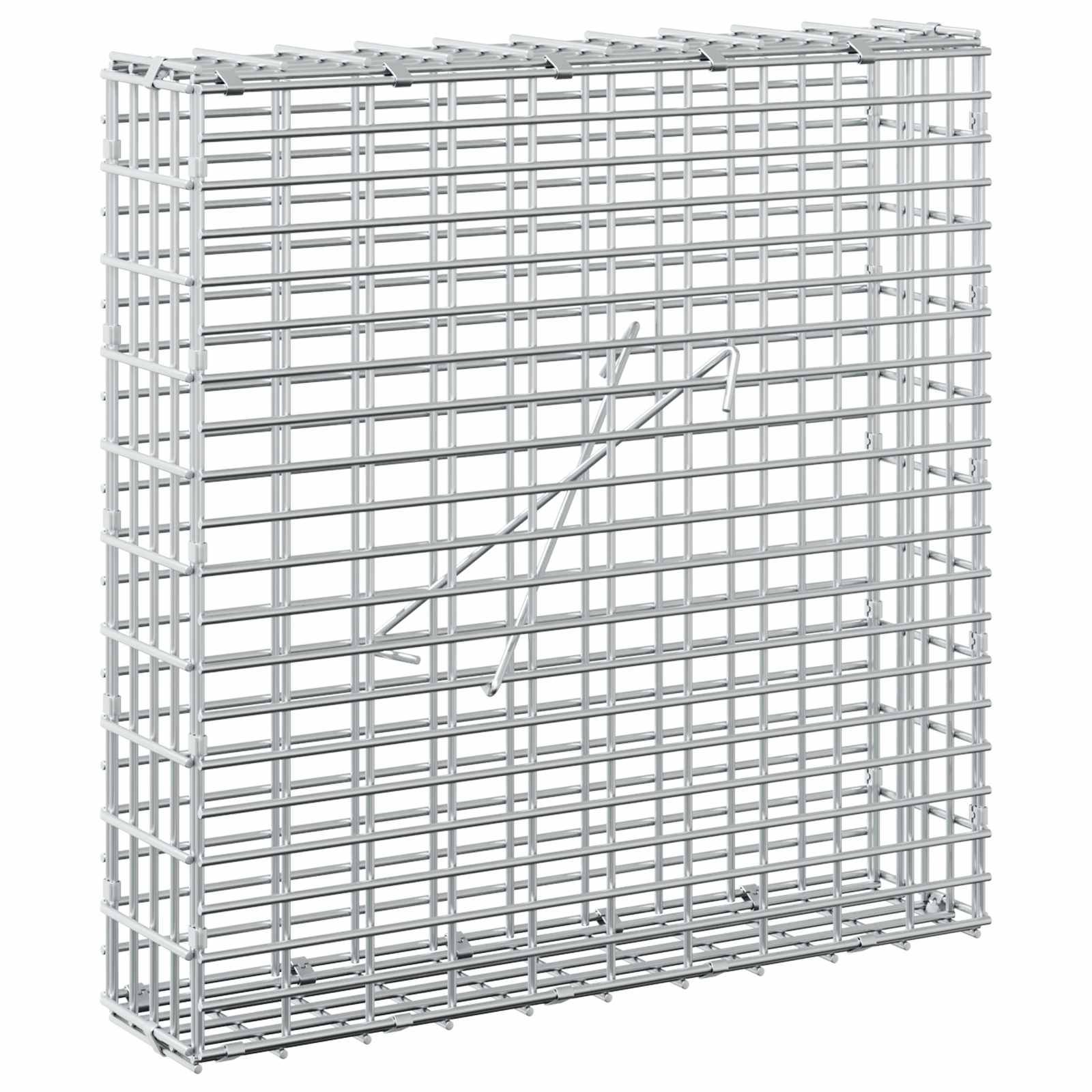 Rechteckiger Metalldraxhtkorb mit offener Vorderseite und verriegelbarem Frontdeckel mit Scharnier.