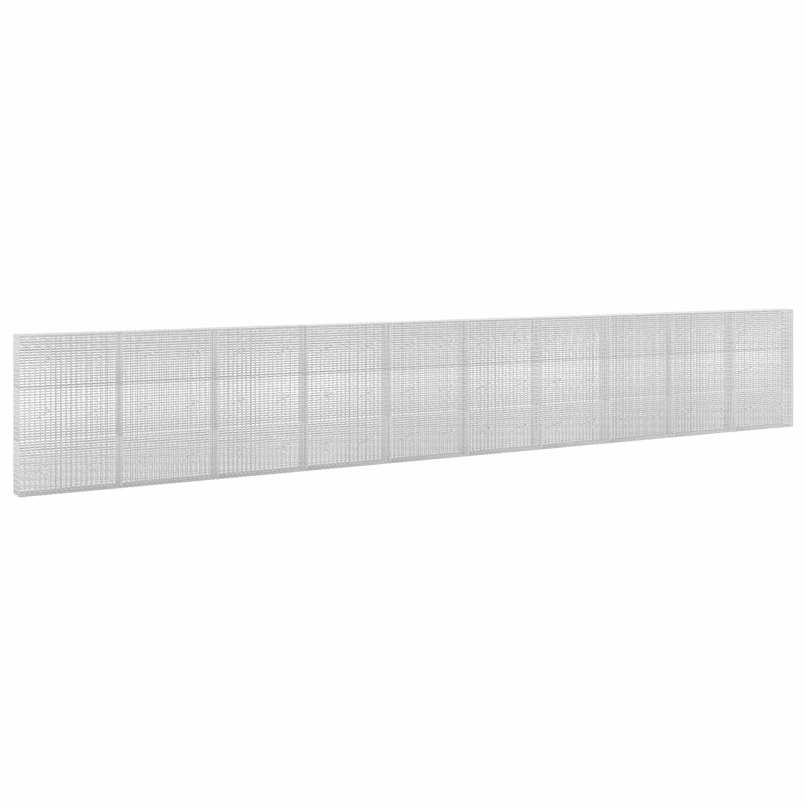 Langer weißer Drahtgitterzaun-Panel, der in einem leichten Winkel auf weißem Hintergrund gezeigt wird.