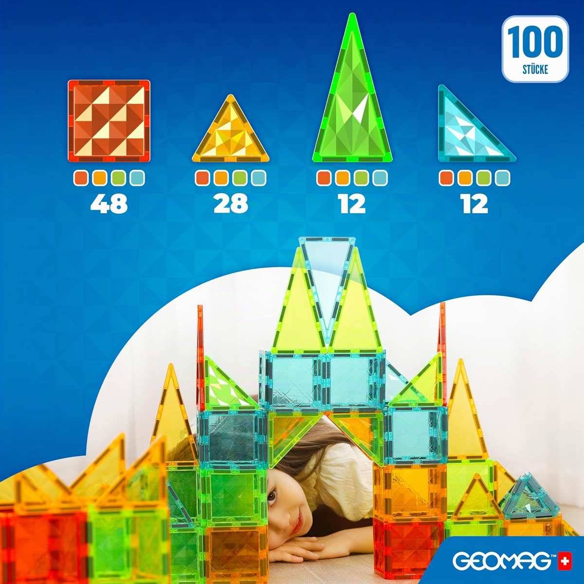 GEOMAG Magnetspiel Fliesen in 4 Formen 100 Teile Montessori 3+ Lernspielzeug