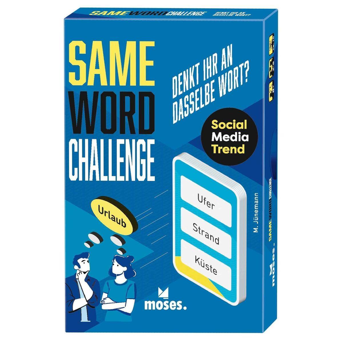 Blaue Box für das Wortspiel „SAME WORD CHALLENGE