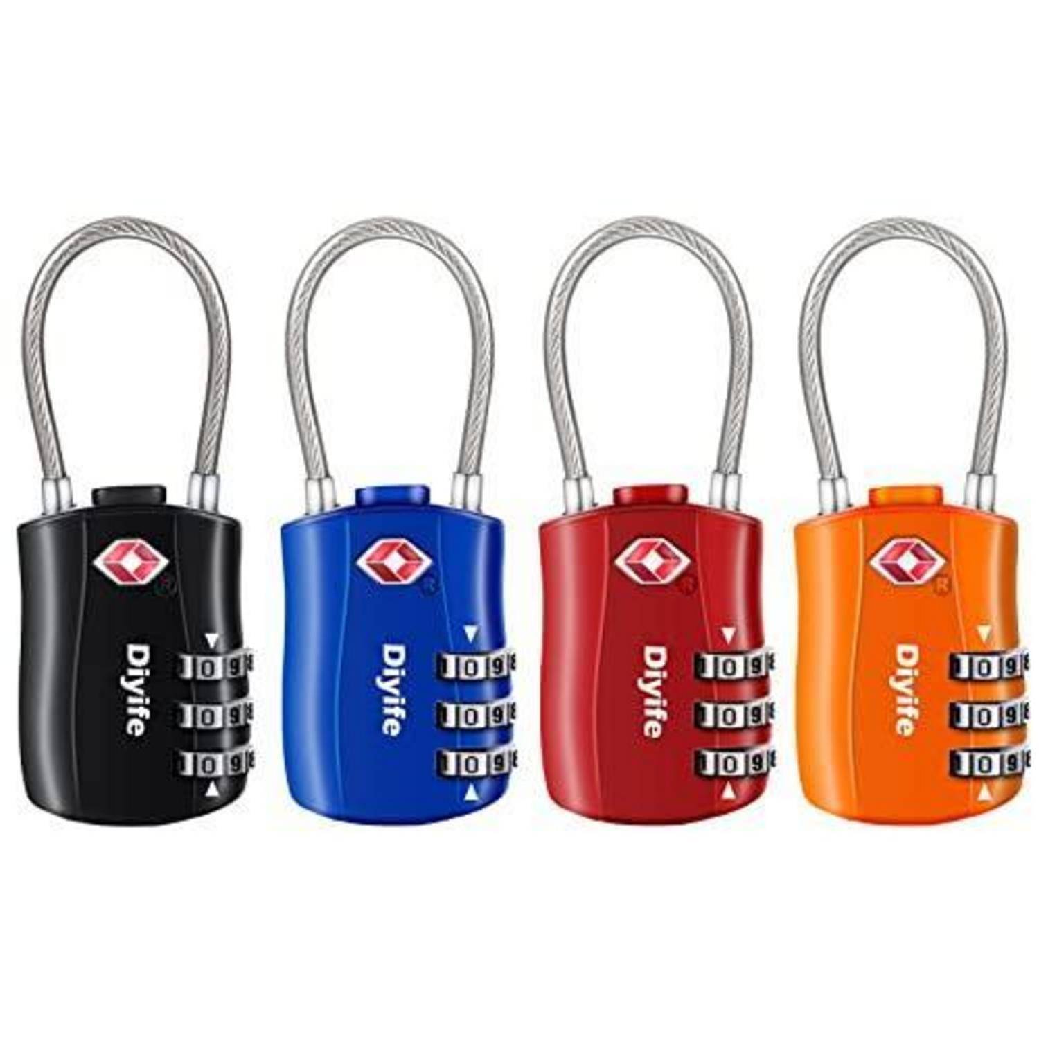 Diyife Kofferschloss TSA 4er Set 3-stellig Schwarz Blau Rot Orange