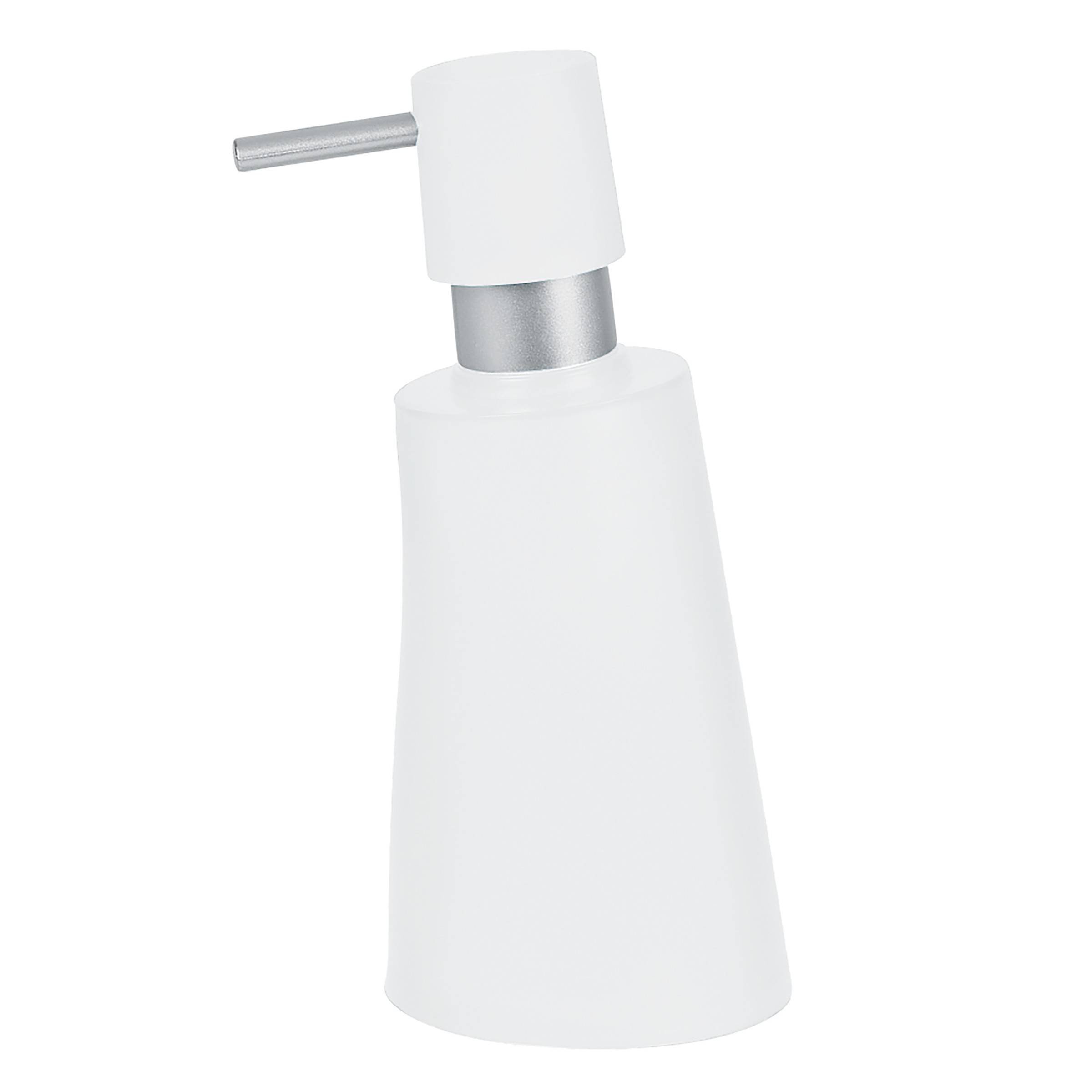 Weiße Pumpflasche mit silbernem Spender auf neutralem Hintergrund, gezeigt als Produktabbildung.