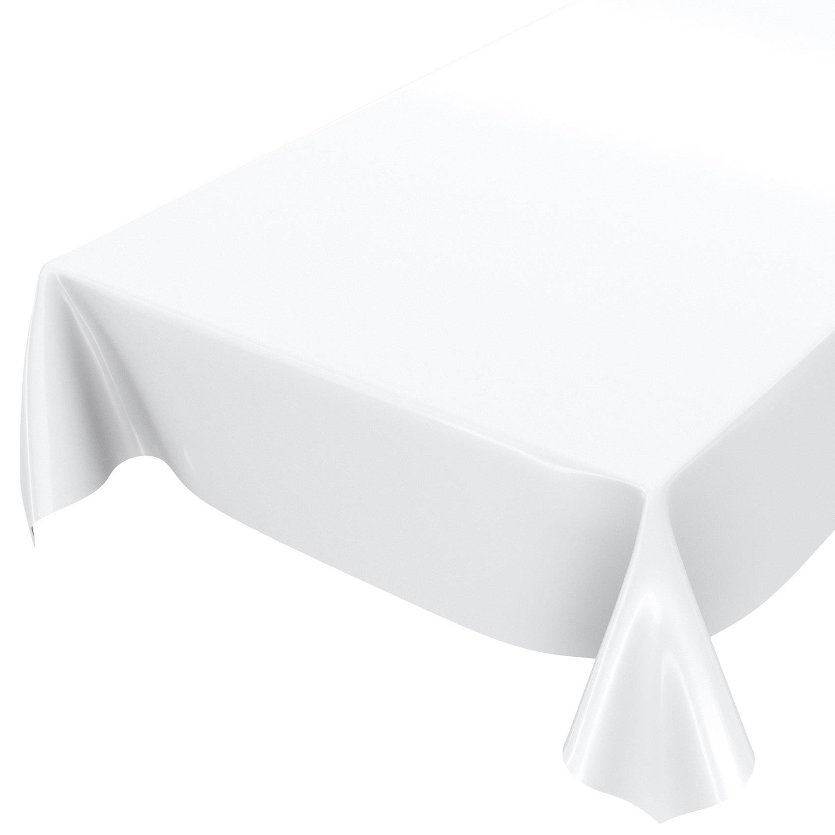 ANRO Tischdecke Uni Weiß 240 x 140 cm eckig mit Paspelband Wachstuch Glanz abwaschbar