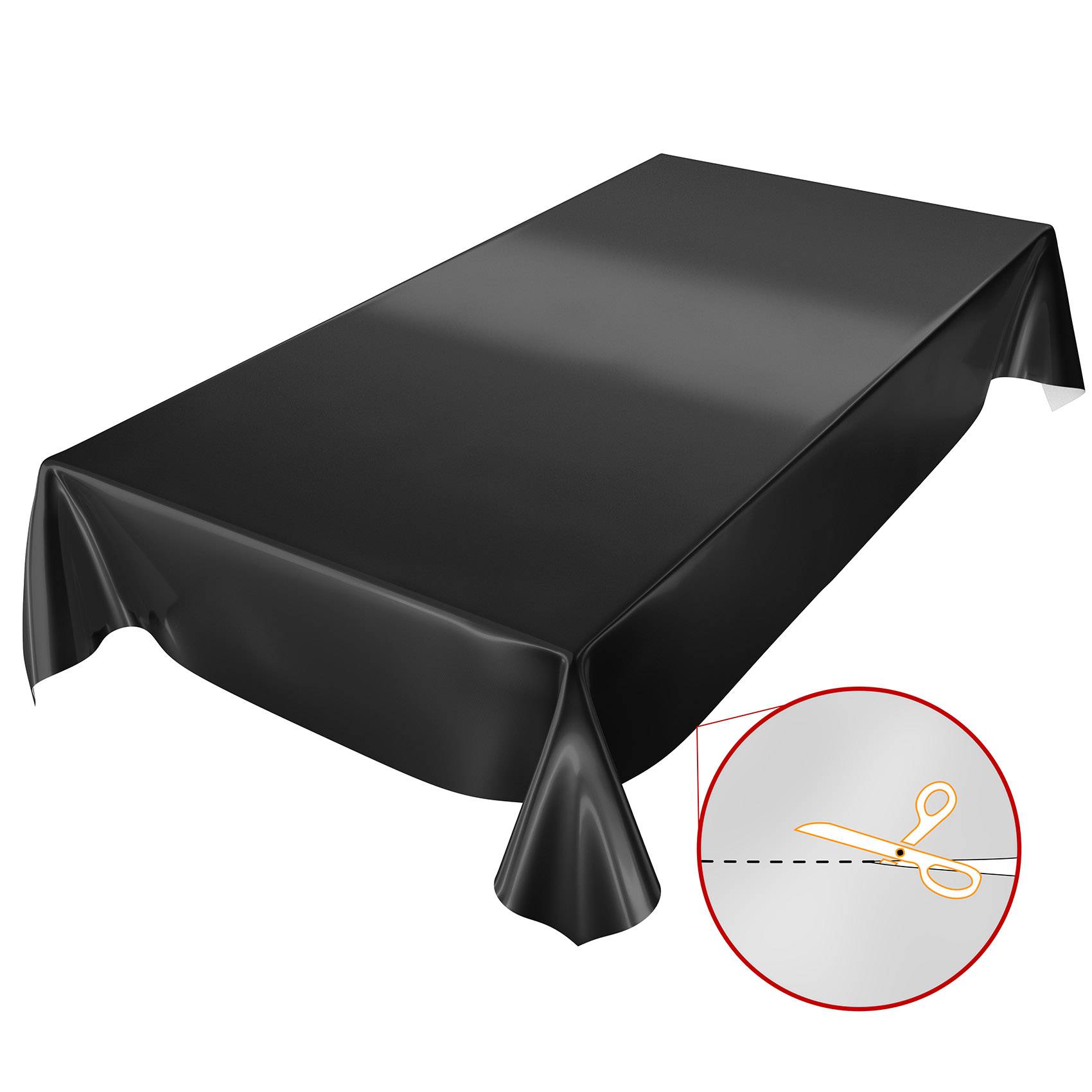 ANRO Tischdecke Uni Schwarz 350 x 140 cm eckig Schnittkante Wachstuch Glanz abwaschbar
