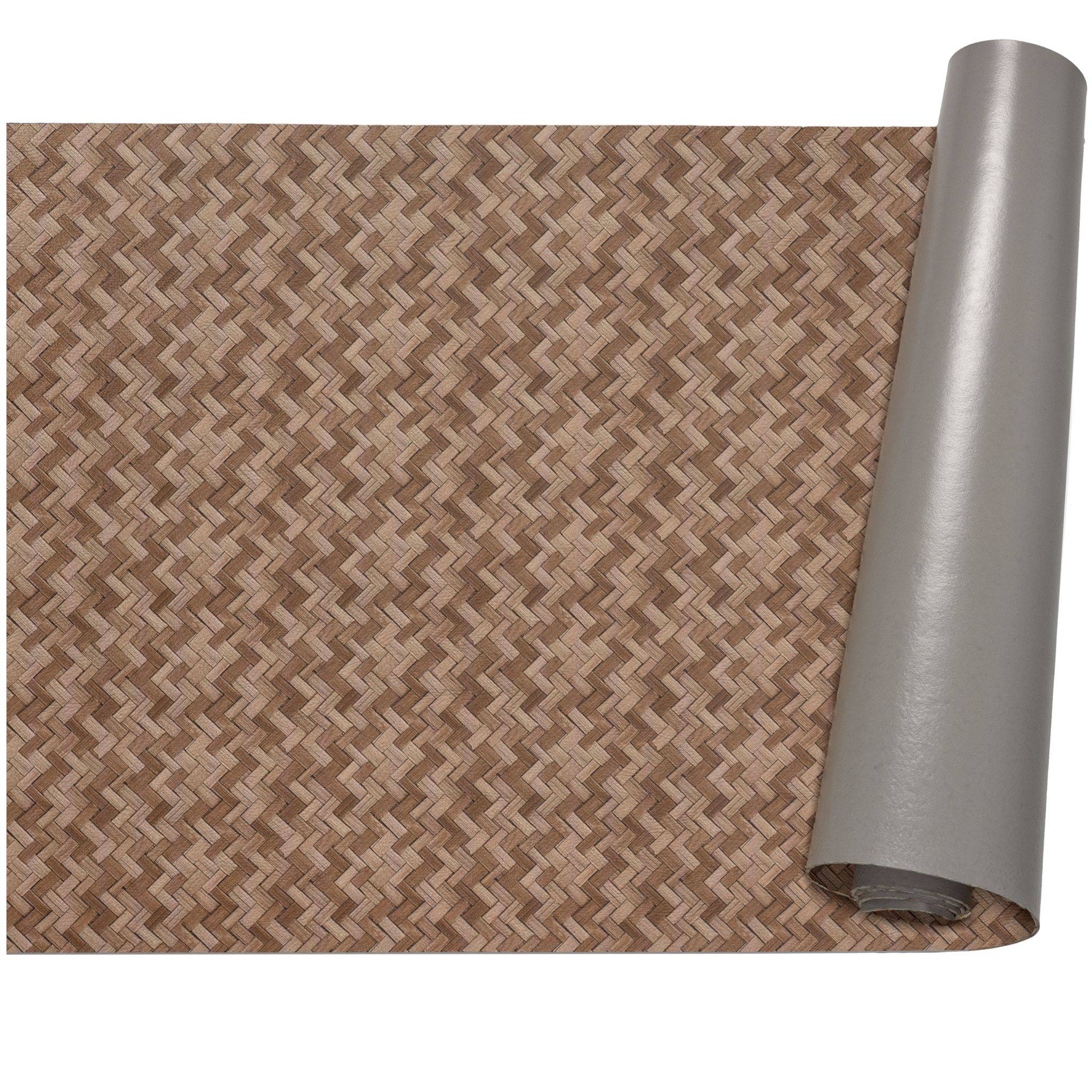 Gerollte Bodenmatte aus Webstoff in Braun mit beigem Rücken, teilweise ausgerollt auf weißem Hintergrund gezeigt.