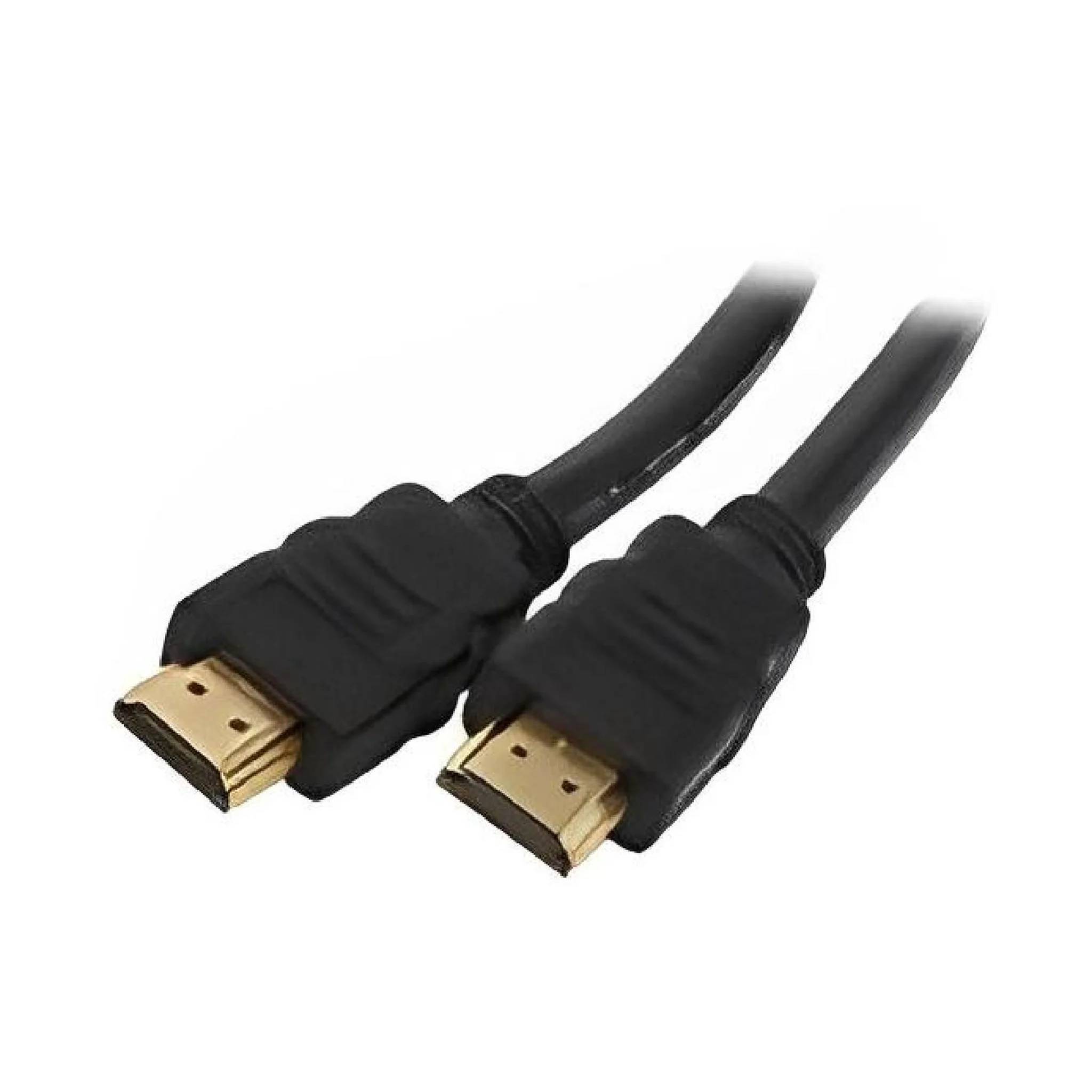 Zwei schwarze HDMI-Steckverbinder auf weißem Hintergrund, in Nahaufnahme mit vergoldeten Spitzen gezeigt.